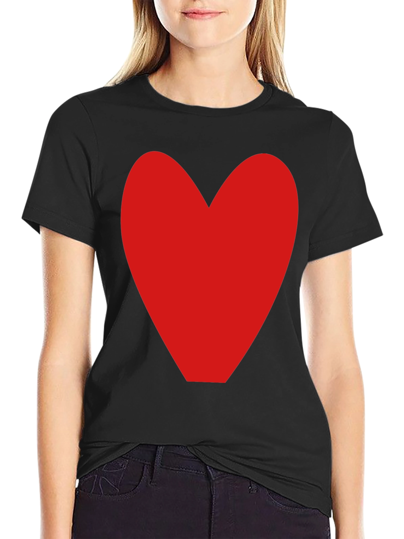 Red Heart Graphic Tee - Black Cotton Blend T-Shirt