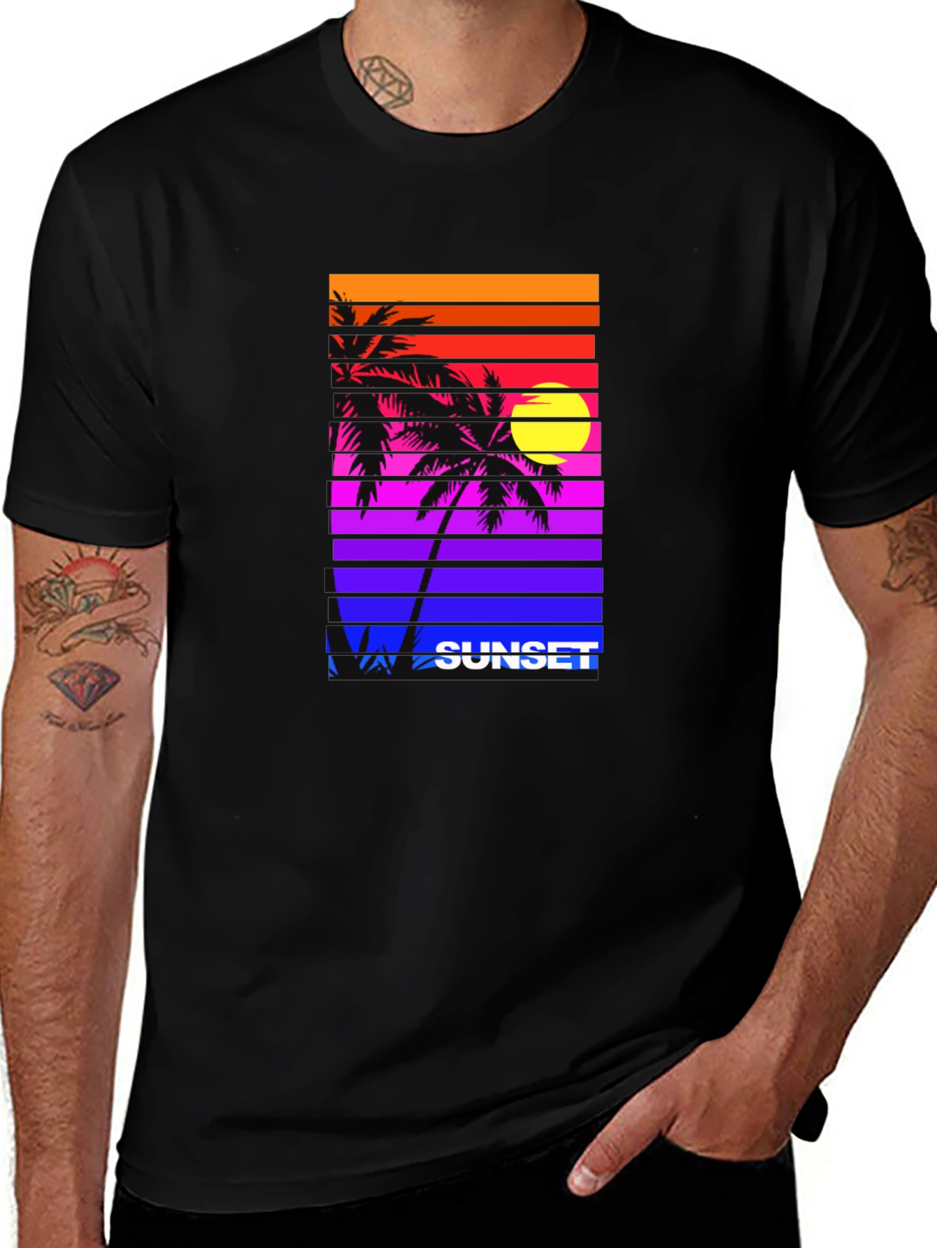 Retro Sunset Palm Tee - Vibrant Graphic Print