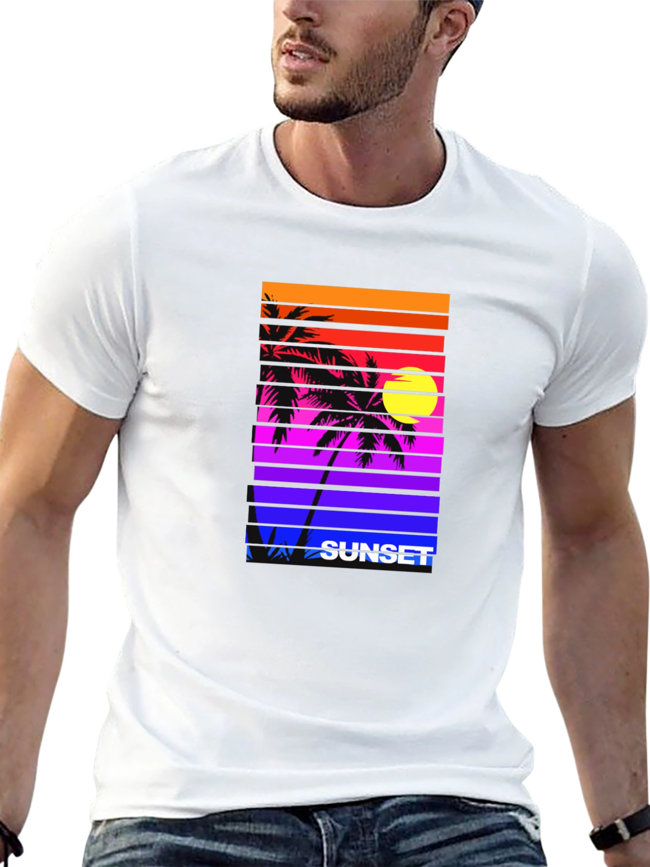 Retro Sunset Palm Tee - Vibrant Graphic Print
