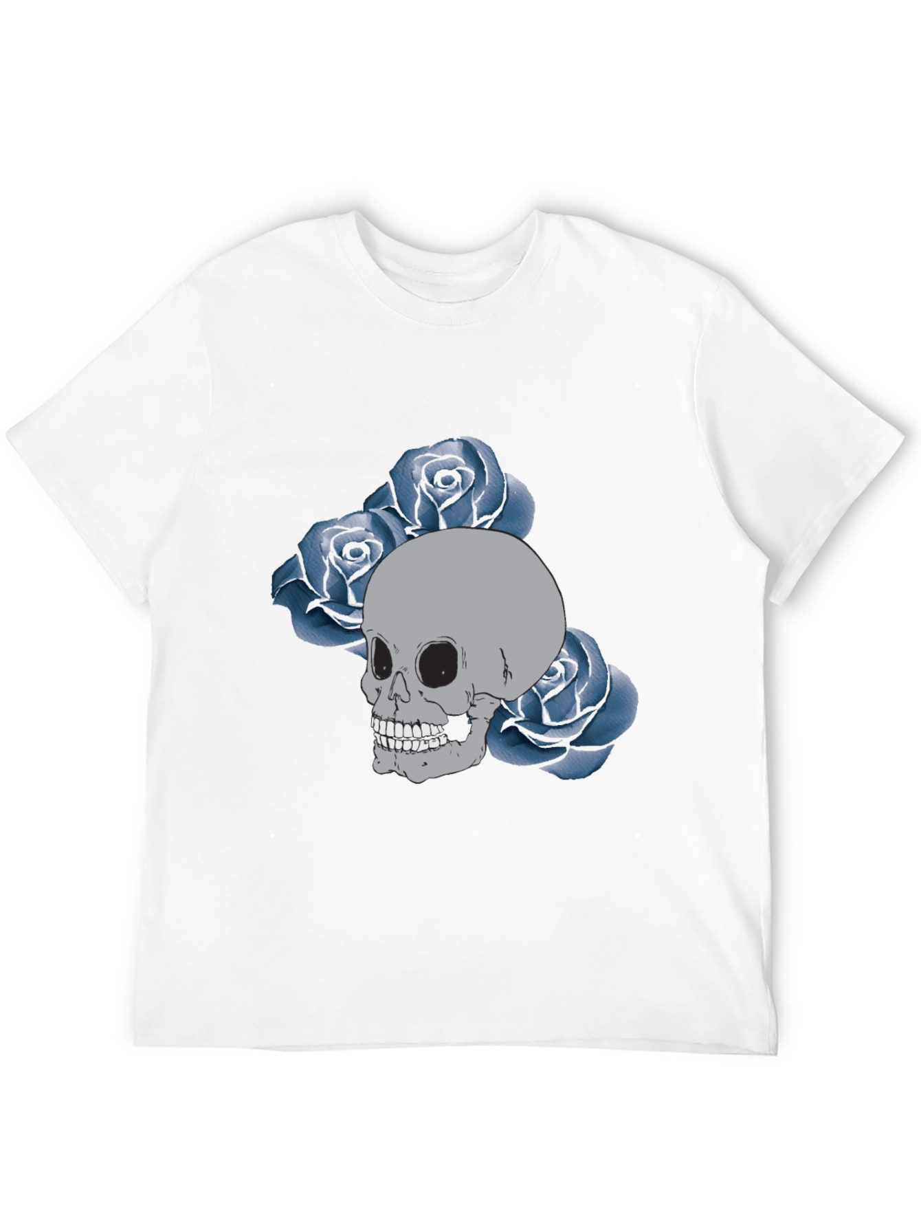 Skull & Roses Graphic Tee - Black Cotton Casual