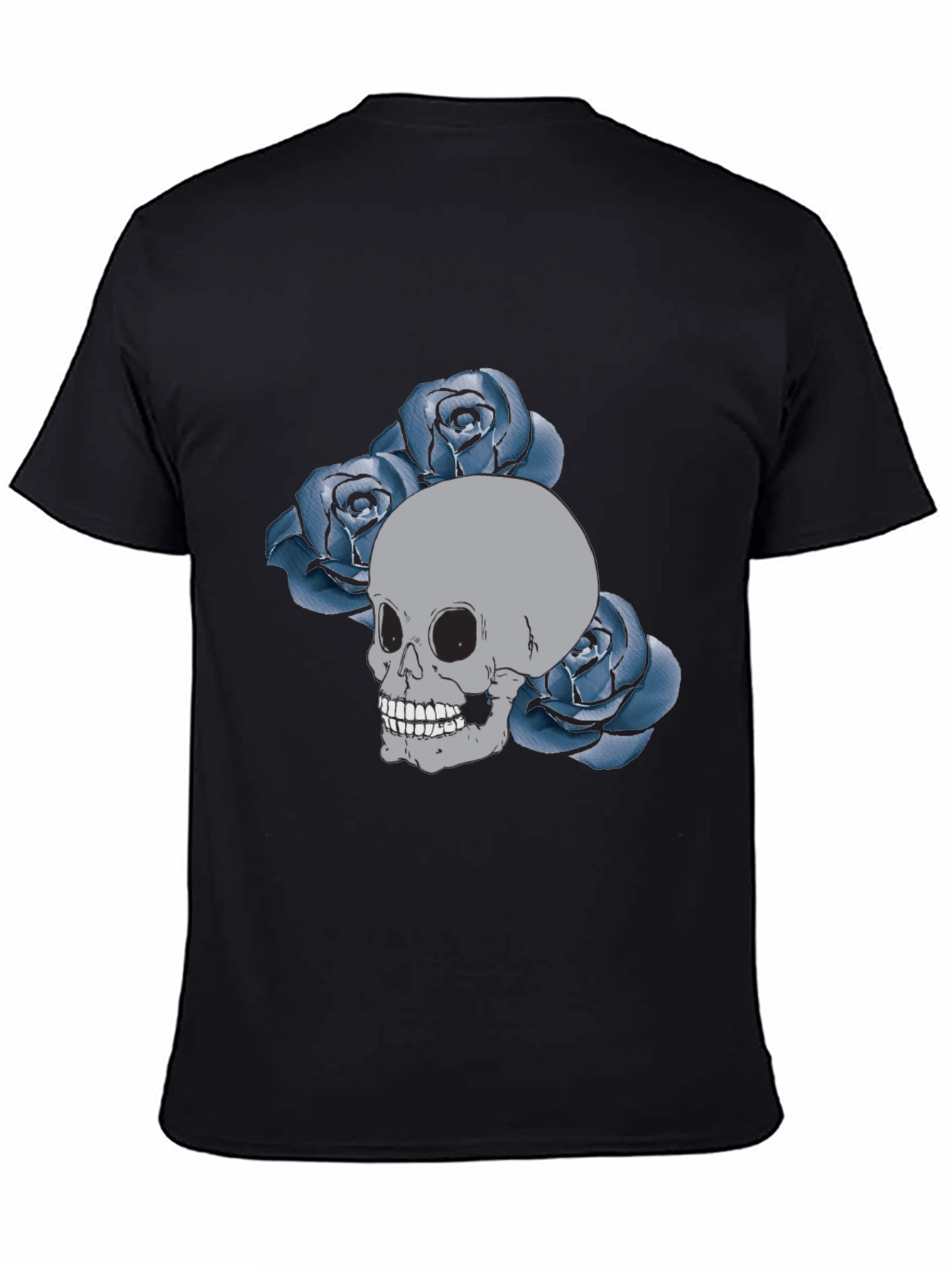 Skull & Roses Graphic Tee - Black Cotton Casual