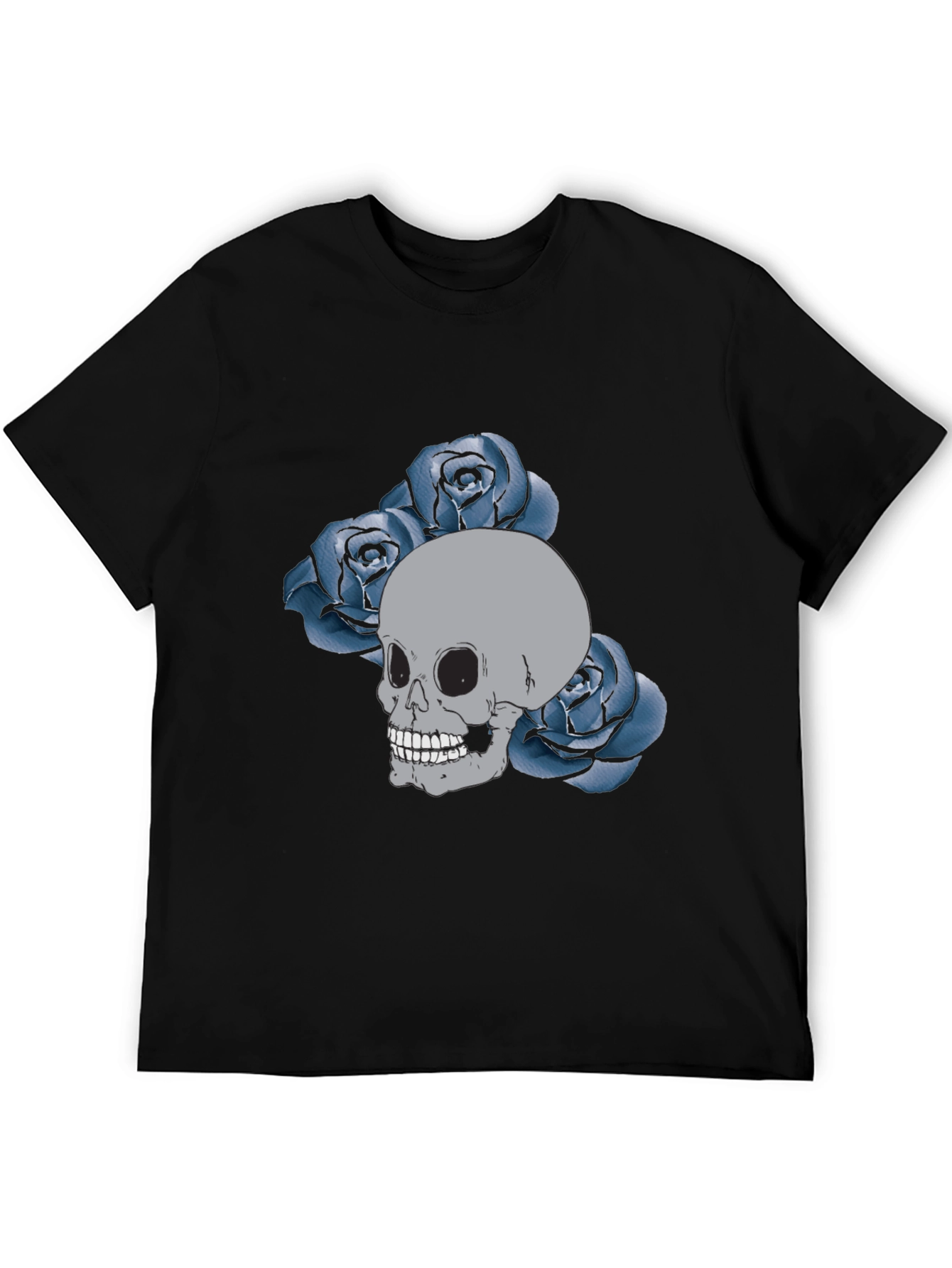Skull & Roses Graphic Tee - Black Cotton Casual