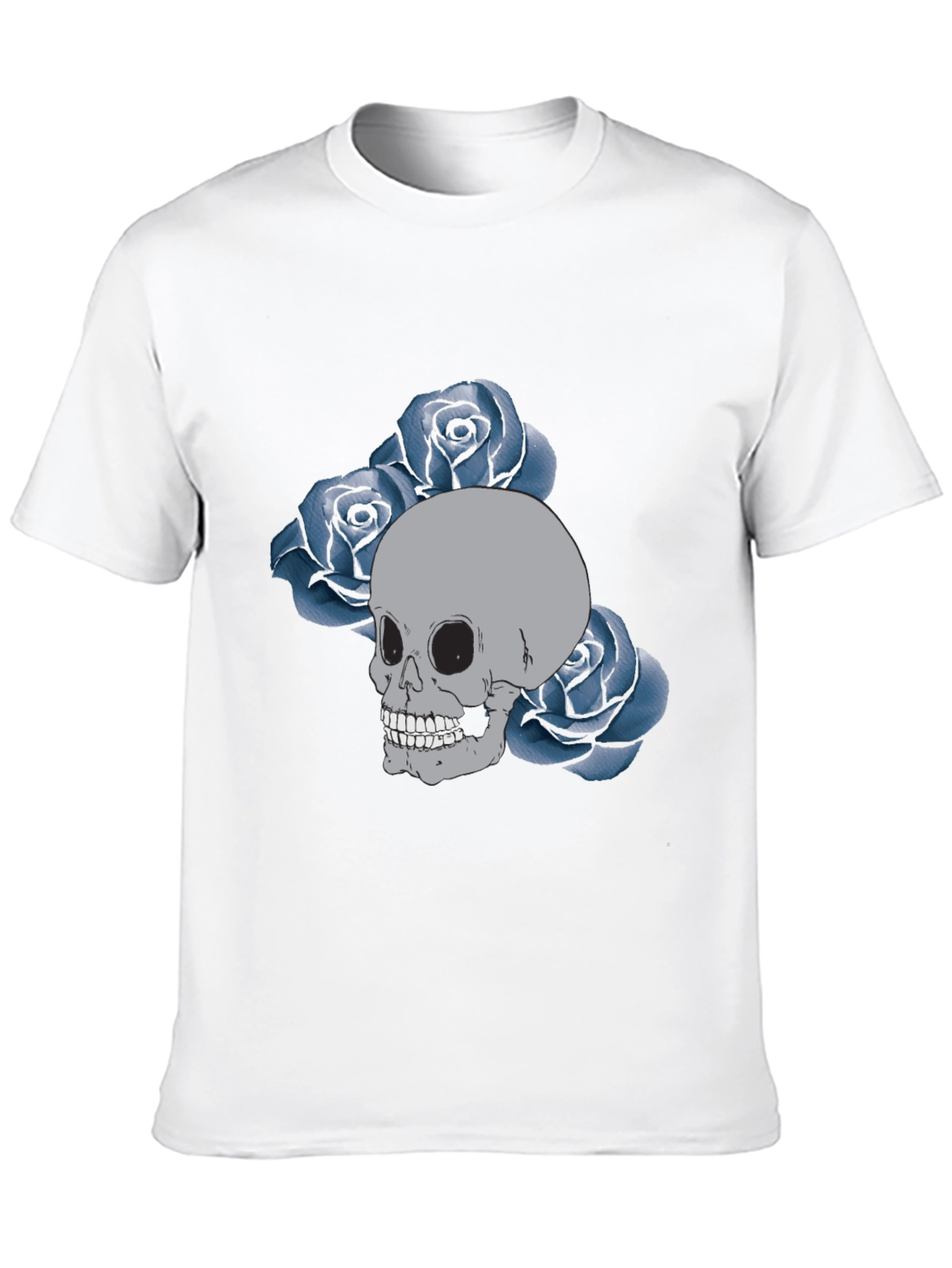 Skull & Roses Graphic Tee - Black Cotton Casual