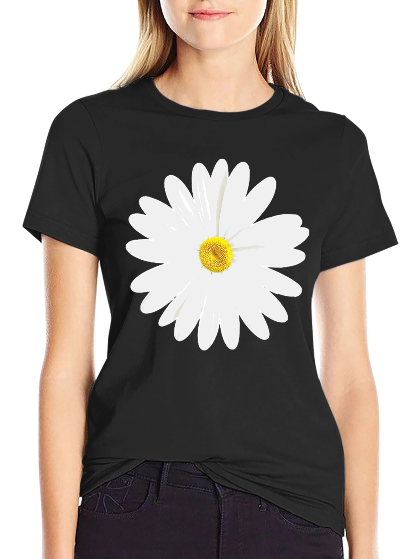 Daisy Graphic Print Black T-Shirt