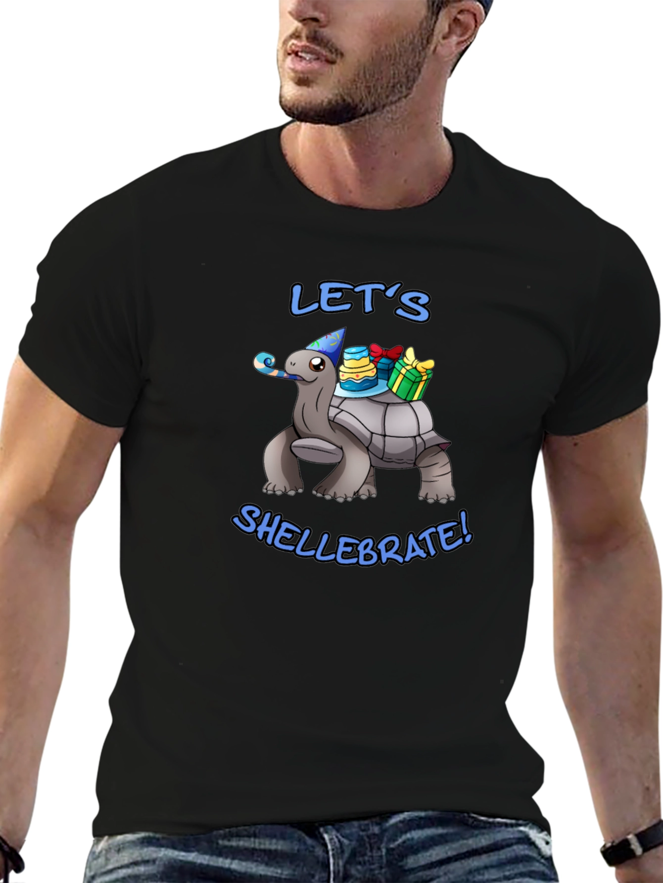 Lets Shellebrate! Turtle Graphic Black T-Shirt