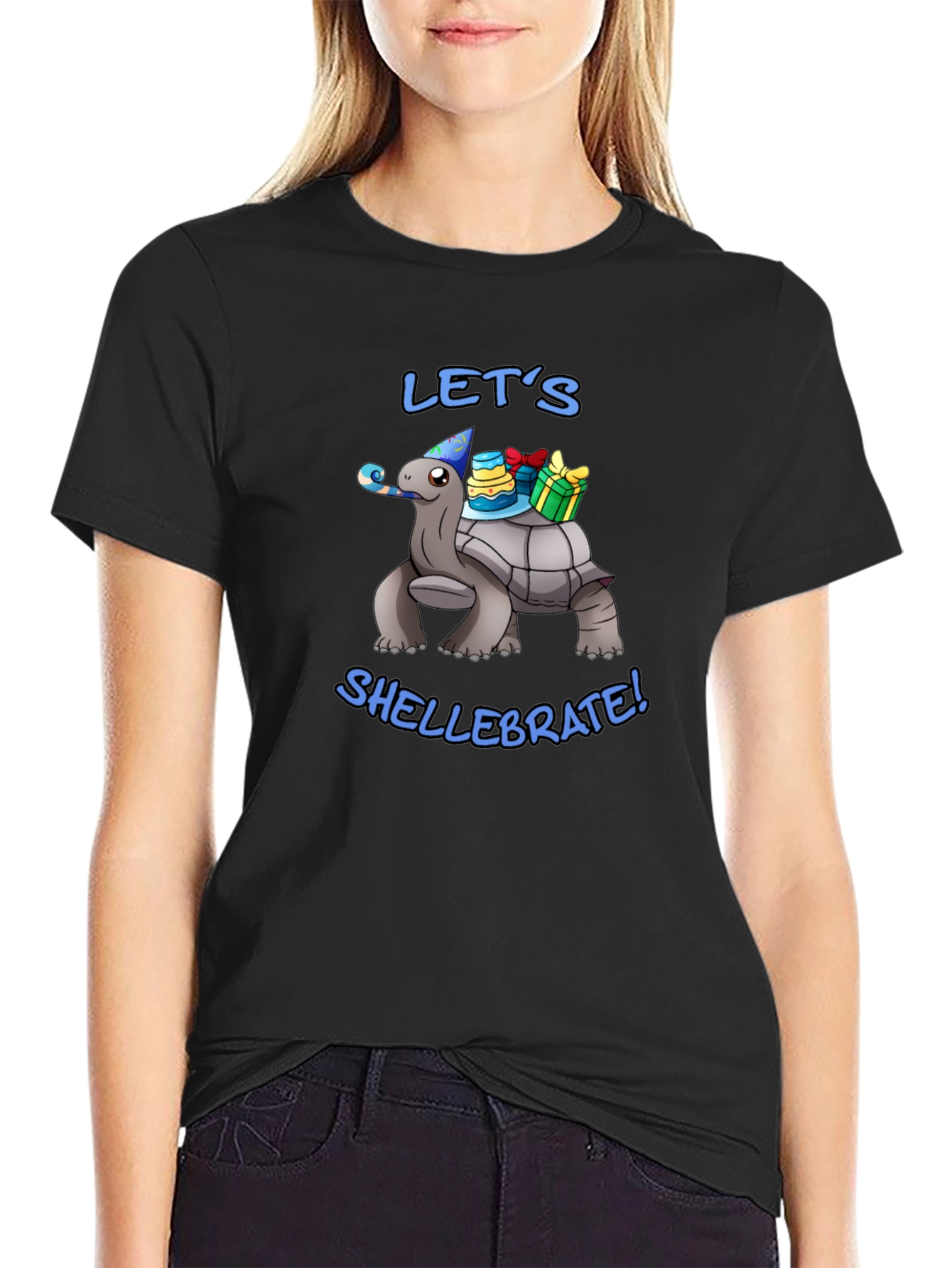 Lets Shellebrate! Turtle Graphic Black T-Shirt