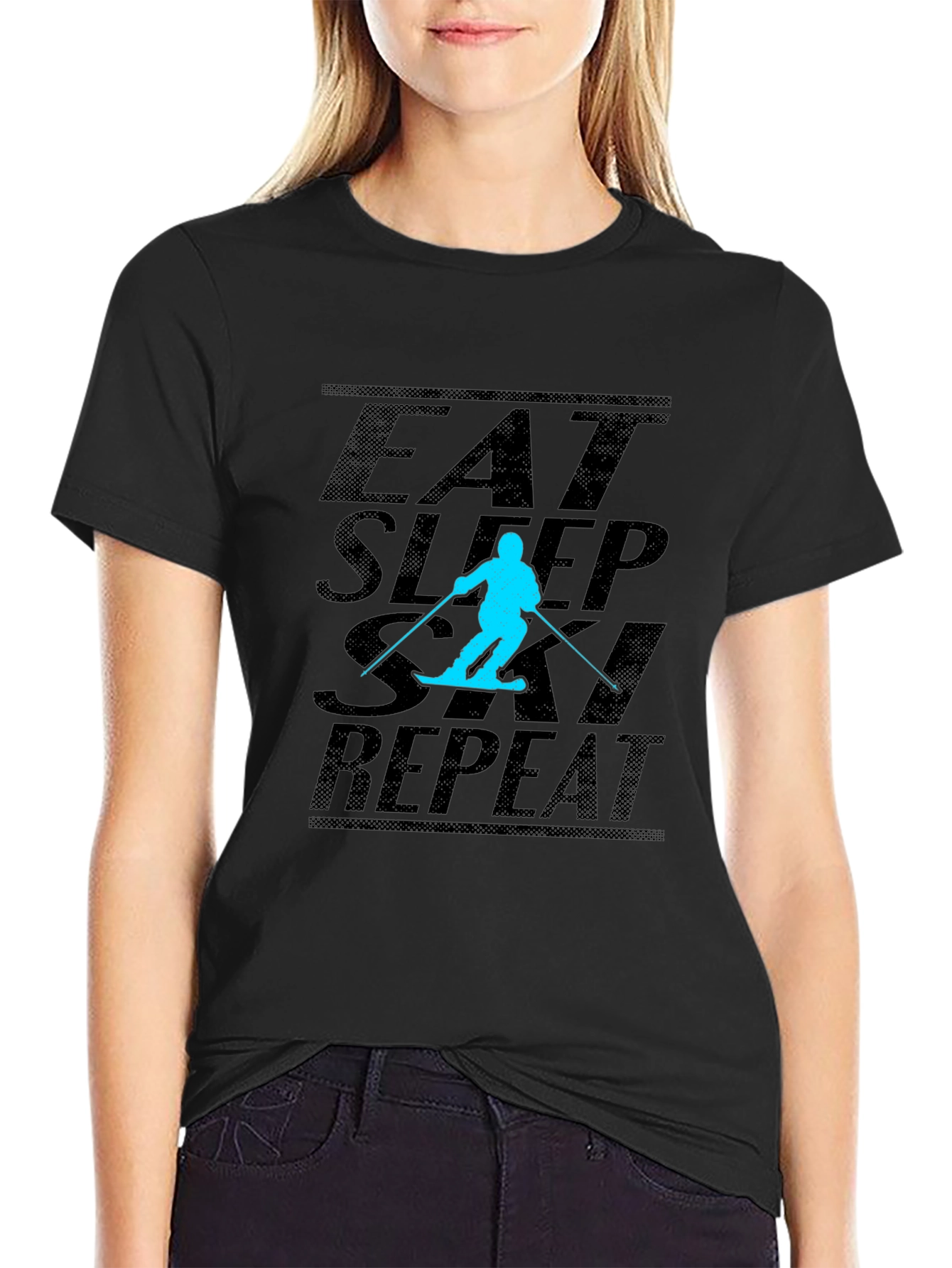 Eat Sleep Ski Repeat Black T-Shirt