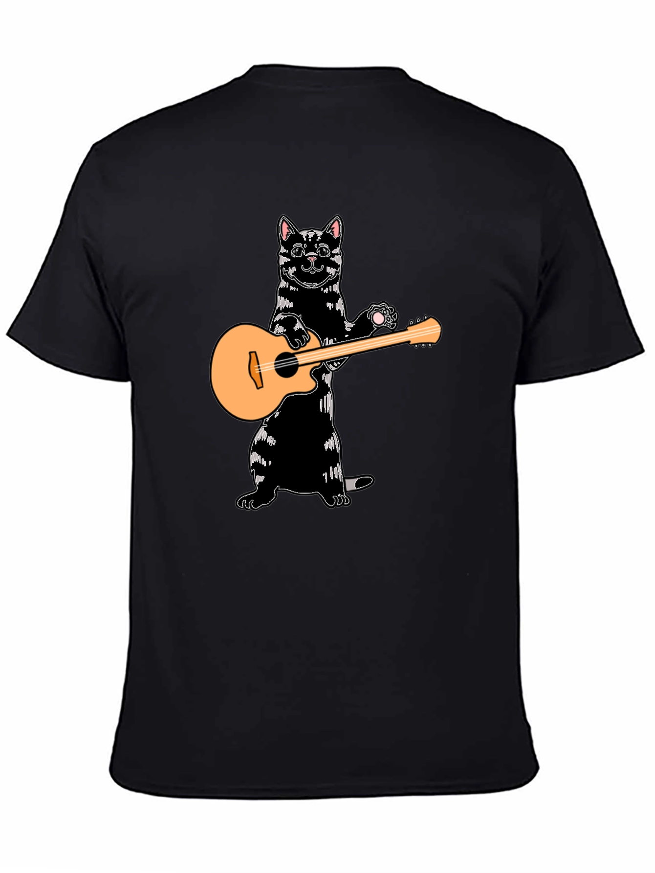 Cat Playing Guitar Black T-Shirt
