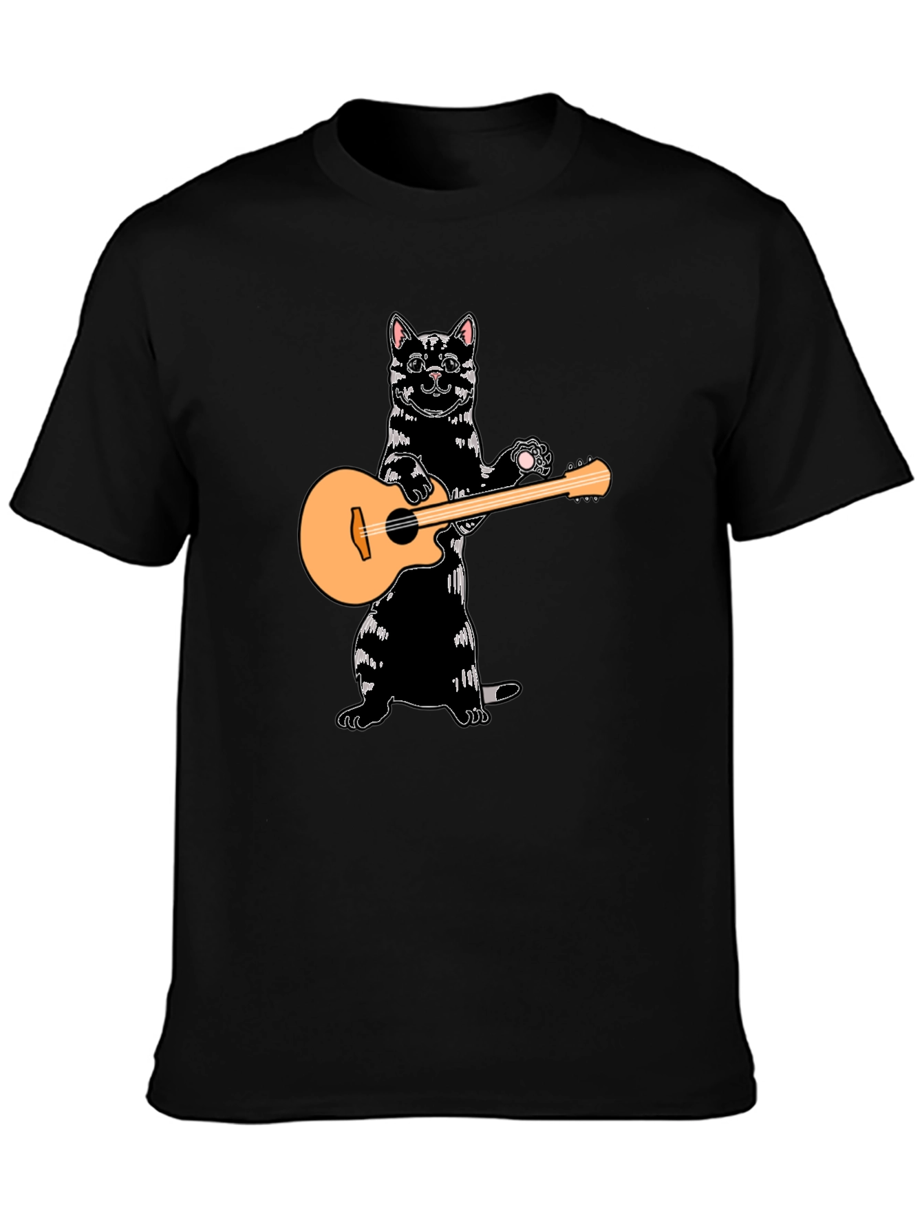Cat Playing Guitar Black T-Shirt