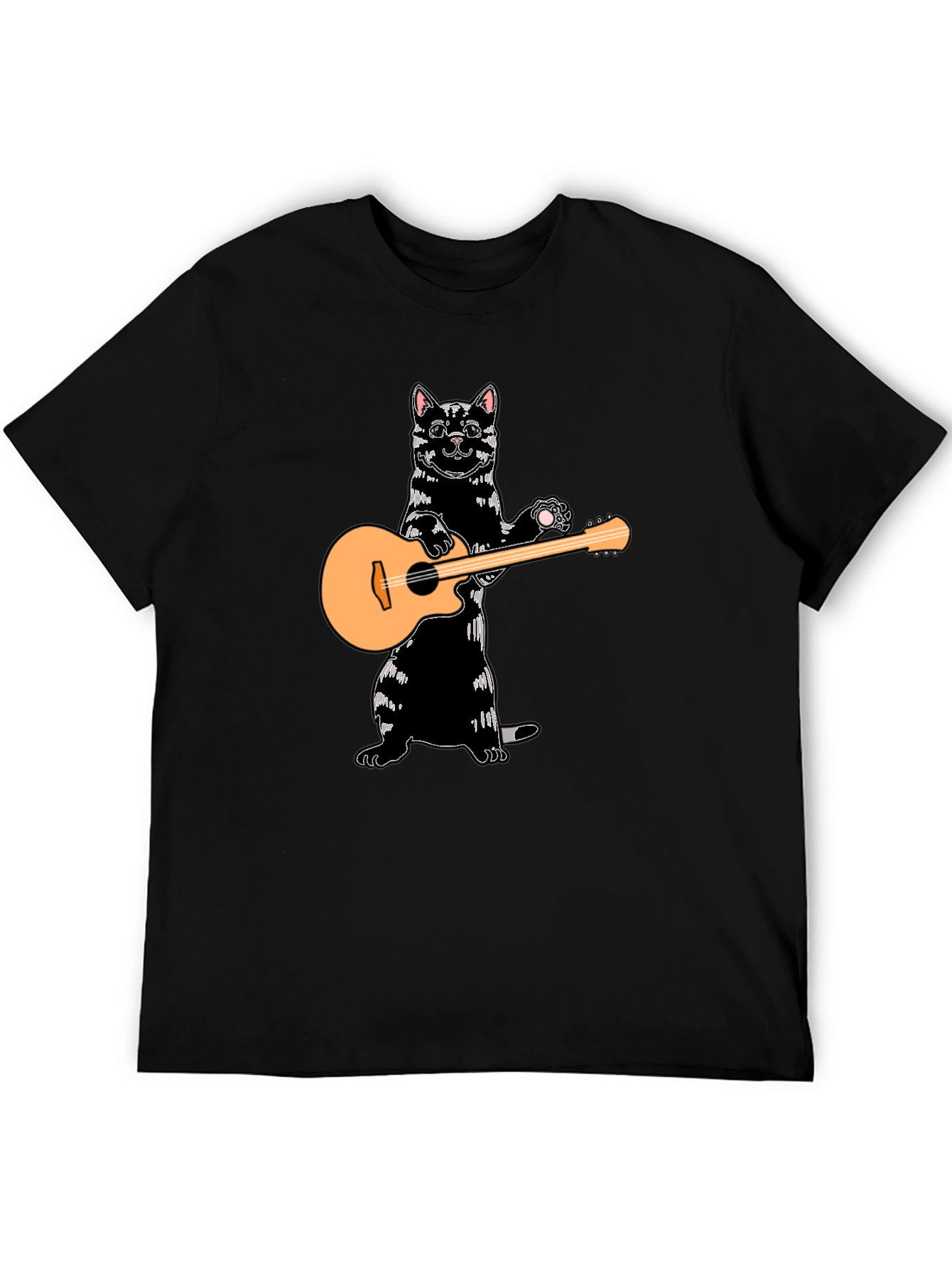 Cat Playing Guitar Black T-Shirt