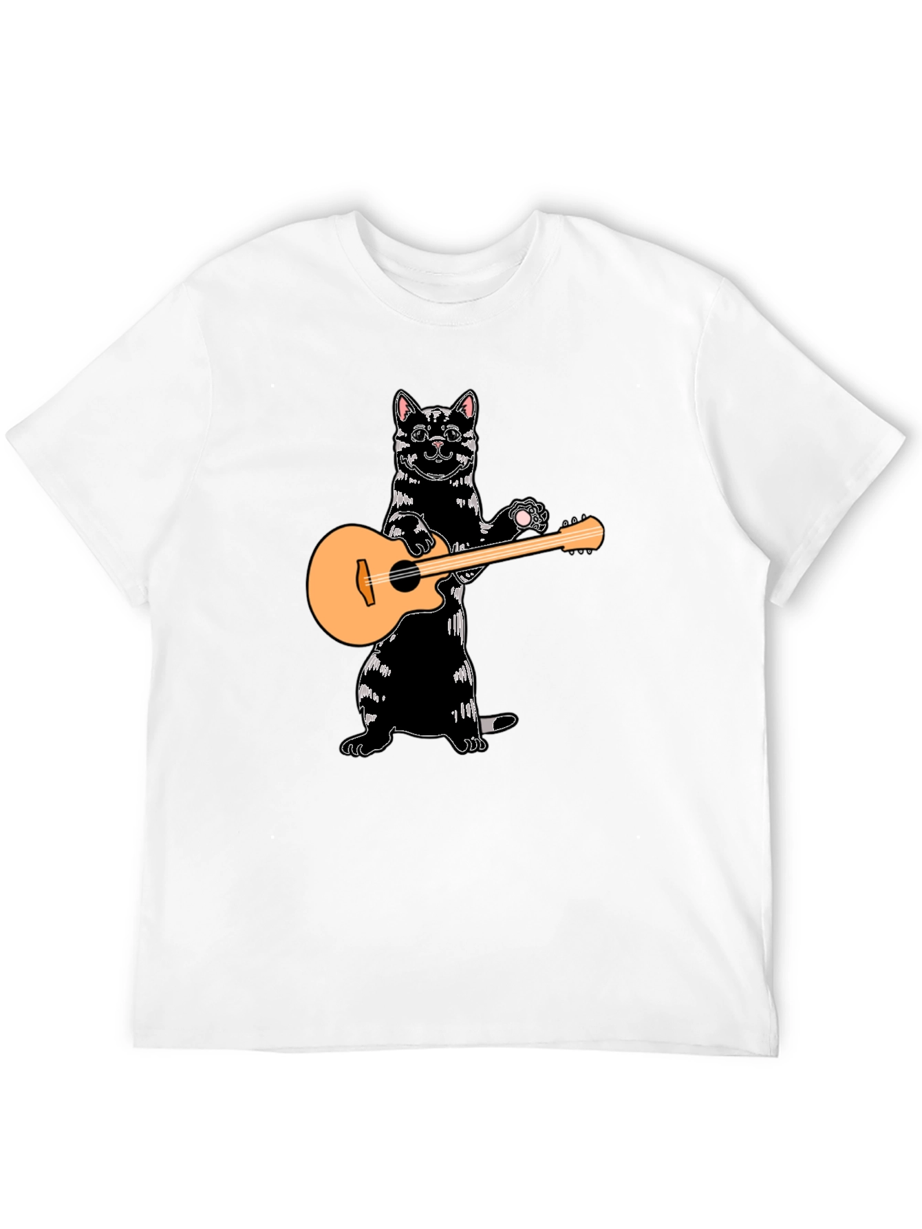 Cat Playing Guitar Black T-Shirt