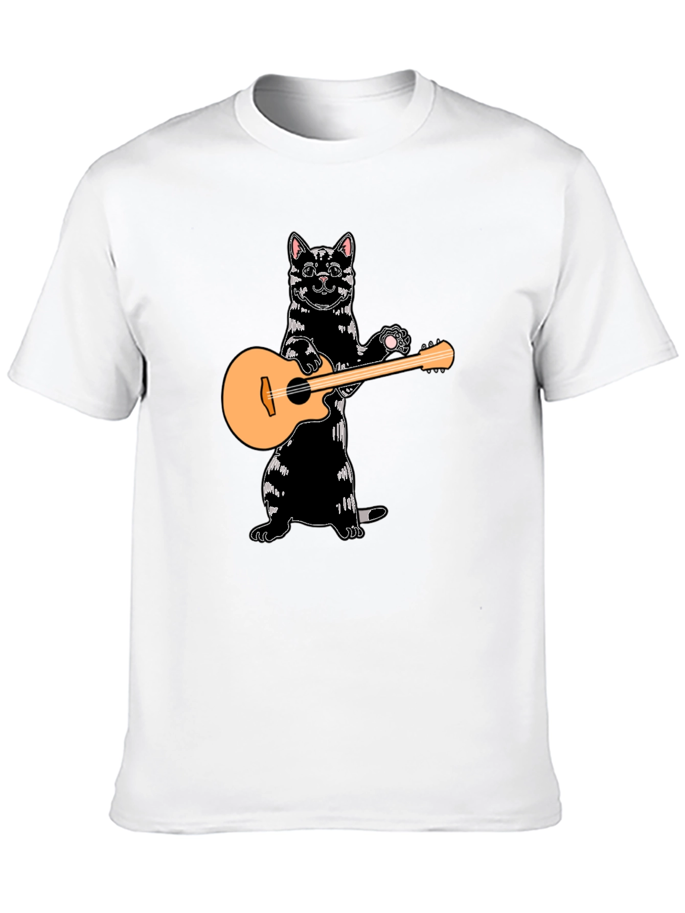 Cat Playing Guitar Black T-Shirt