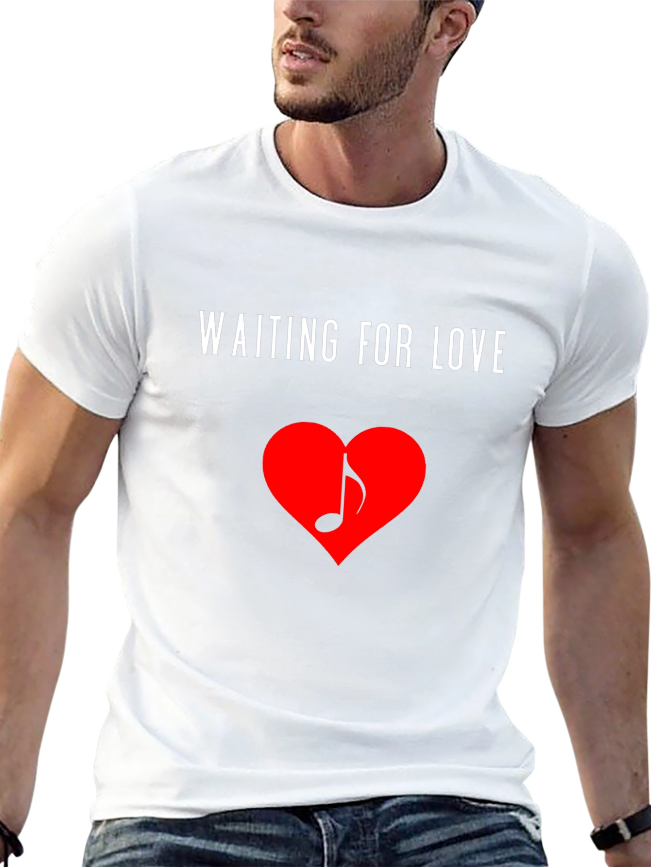 Waiting for Love Heart Music Note Black T-Shirt