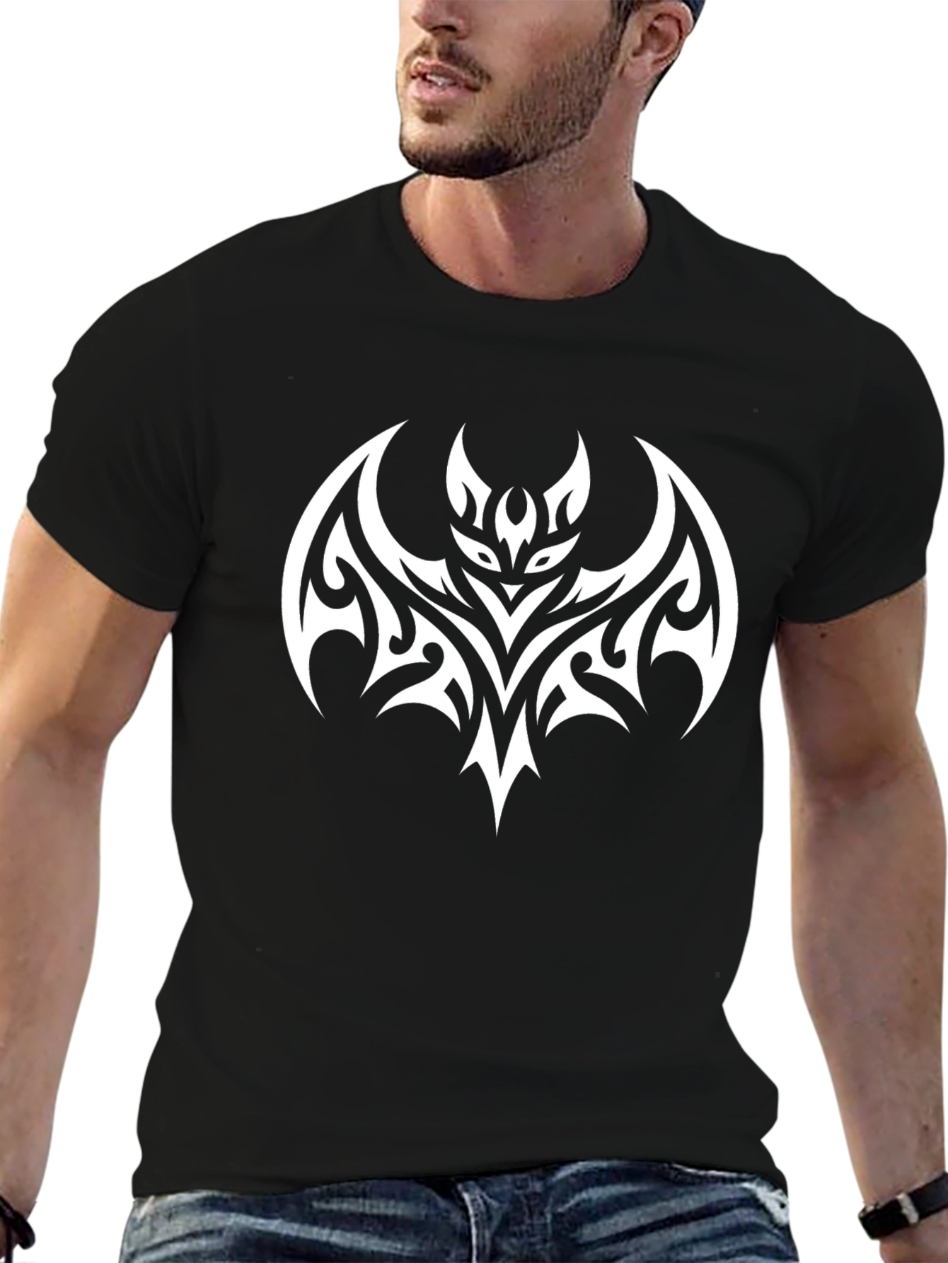 Tribal Bat Graphic Black T-Shirt