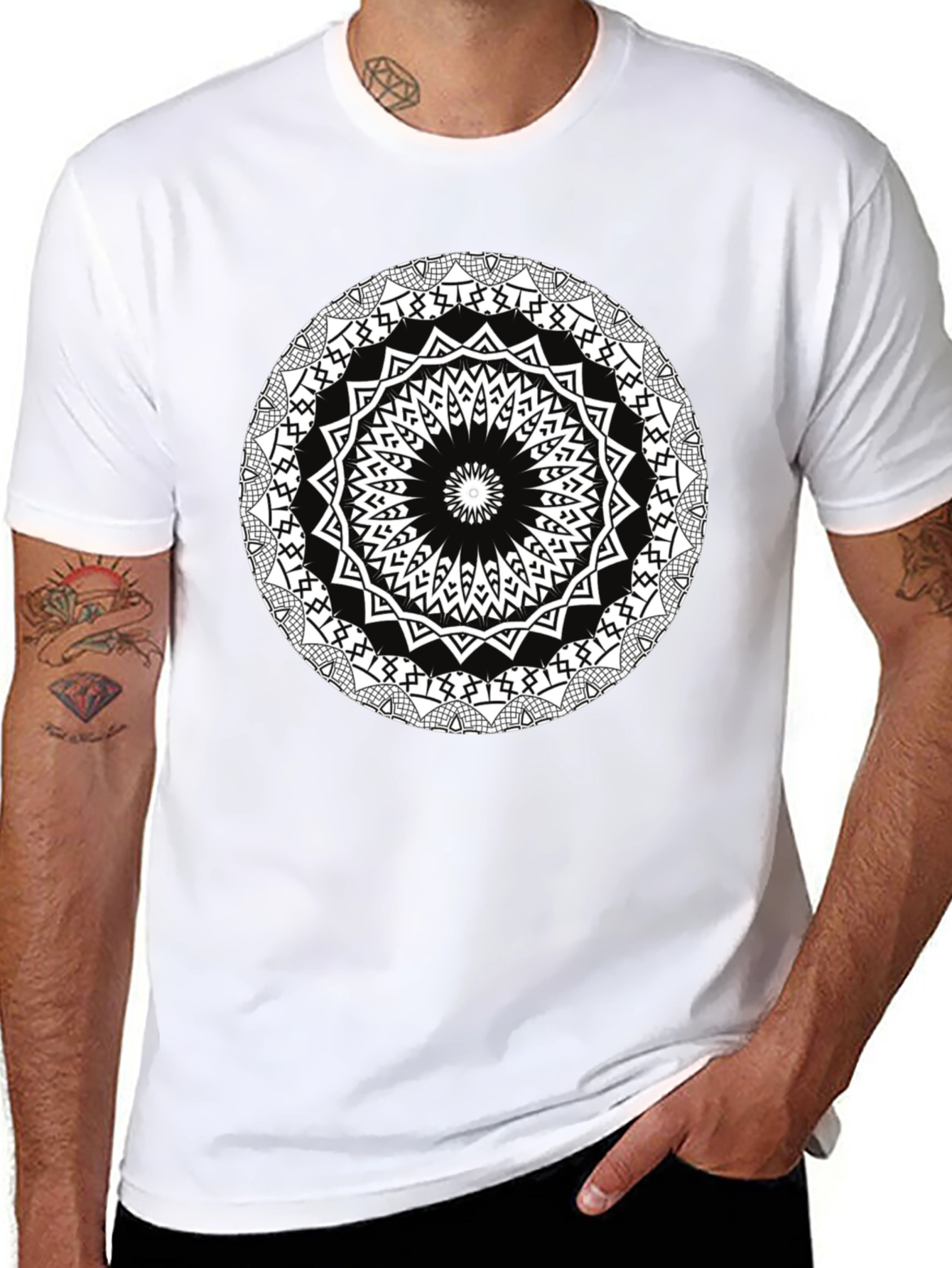 Geometric Mandala Print Black T-Shirt