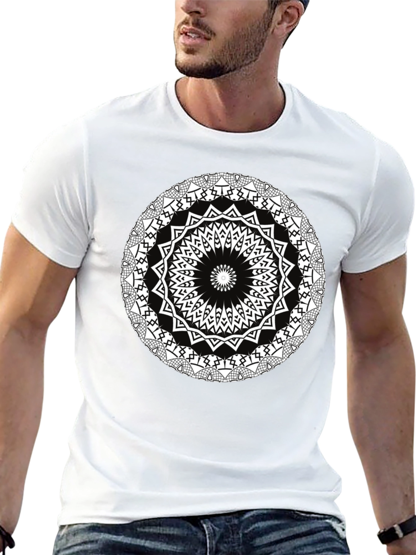 Geometric Mandala Print Black T-Shirt