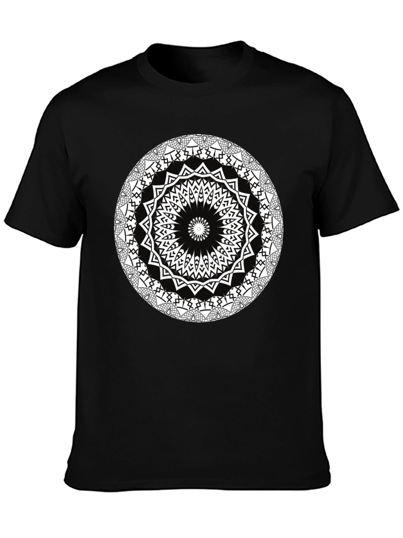 Geometric Mandala Print Black T-Shirt