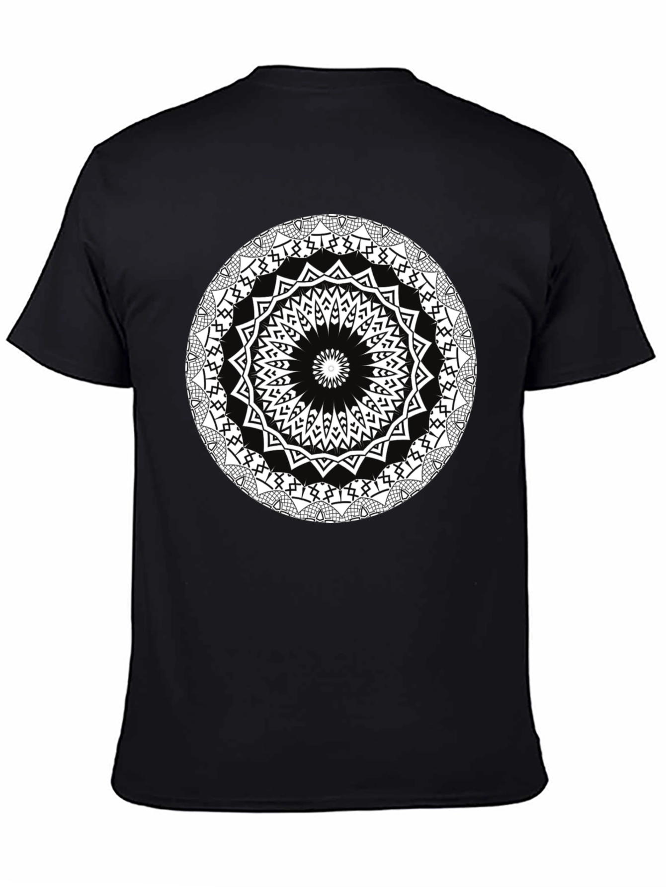 Geometric Mandala Print Black T-Shirt