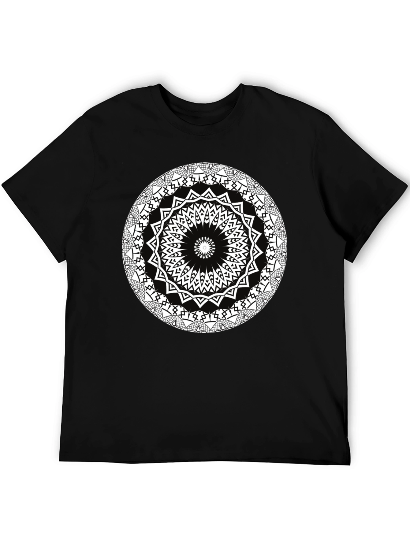 Geometric Mandala Print Black T-Shirt