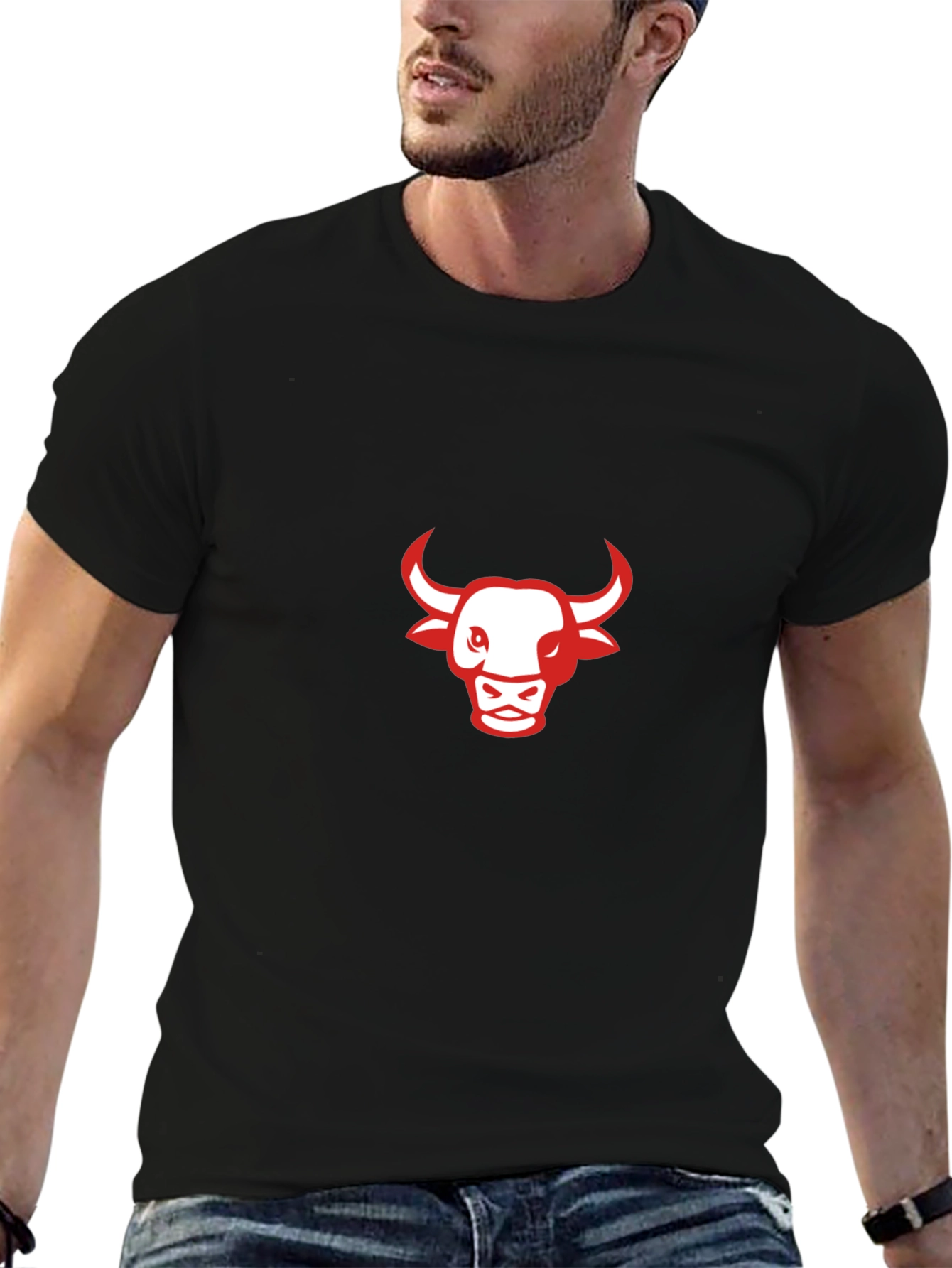 Black T-Shirt with Red Bull Graphic