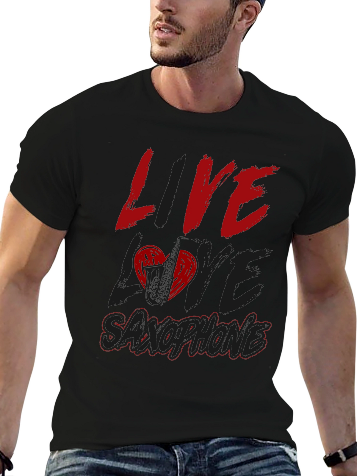 Live Love Saxophone Black Graphic Tee