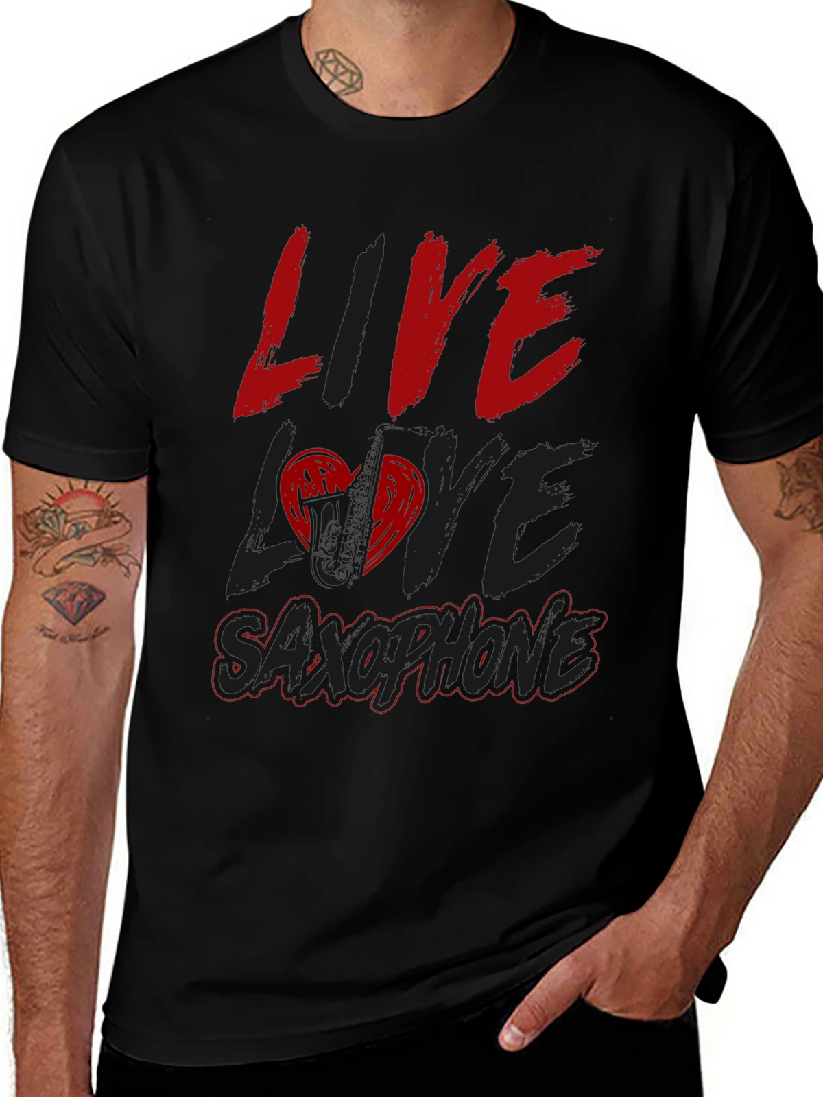Live Love Saxophone Black Graphic Tee