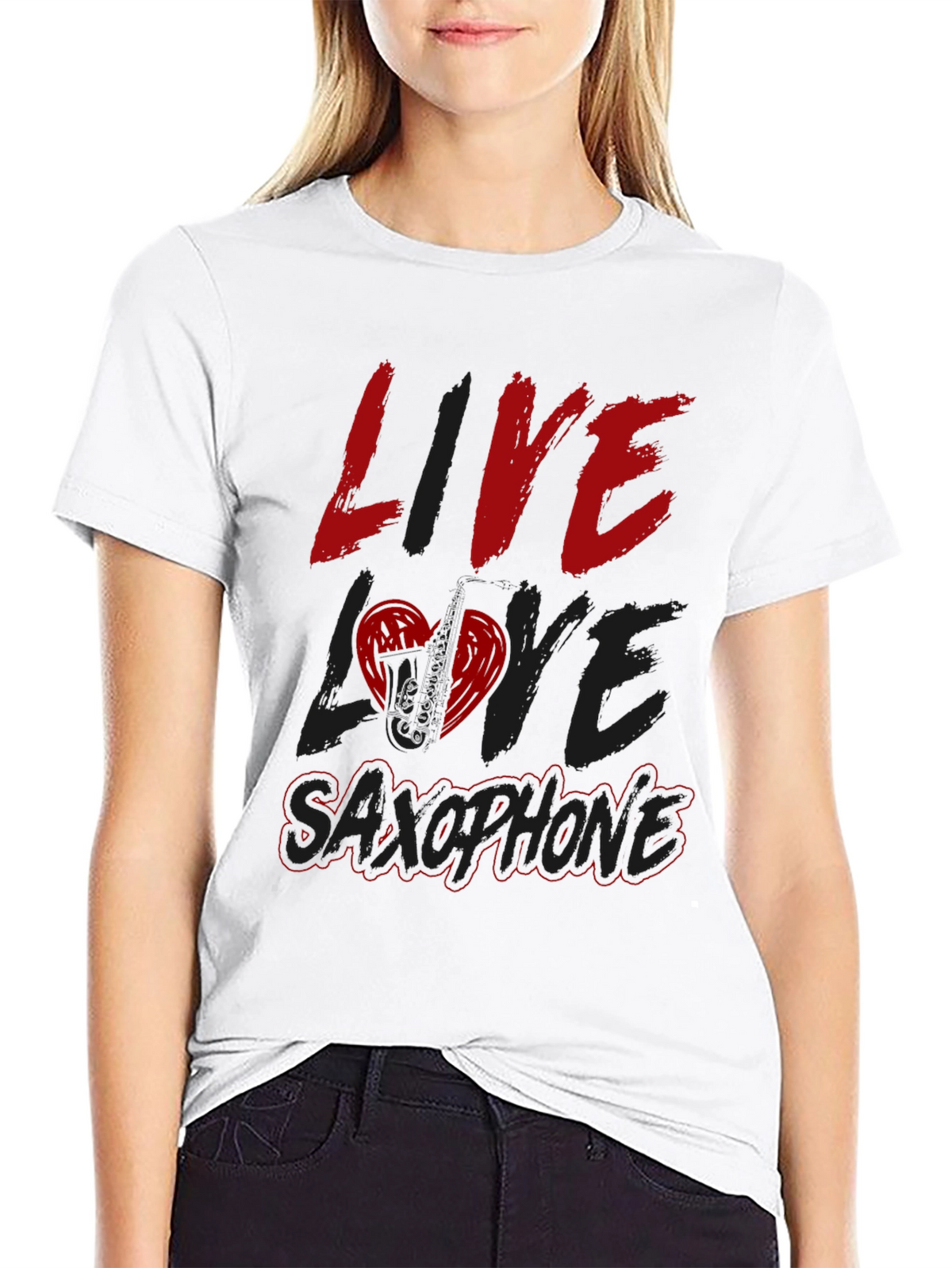 Live Love Saxophone Black Graphic Tee