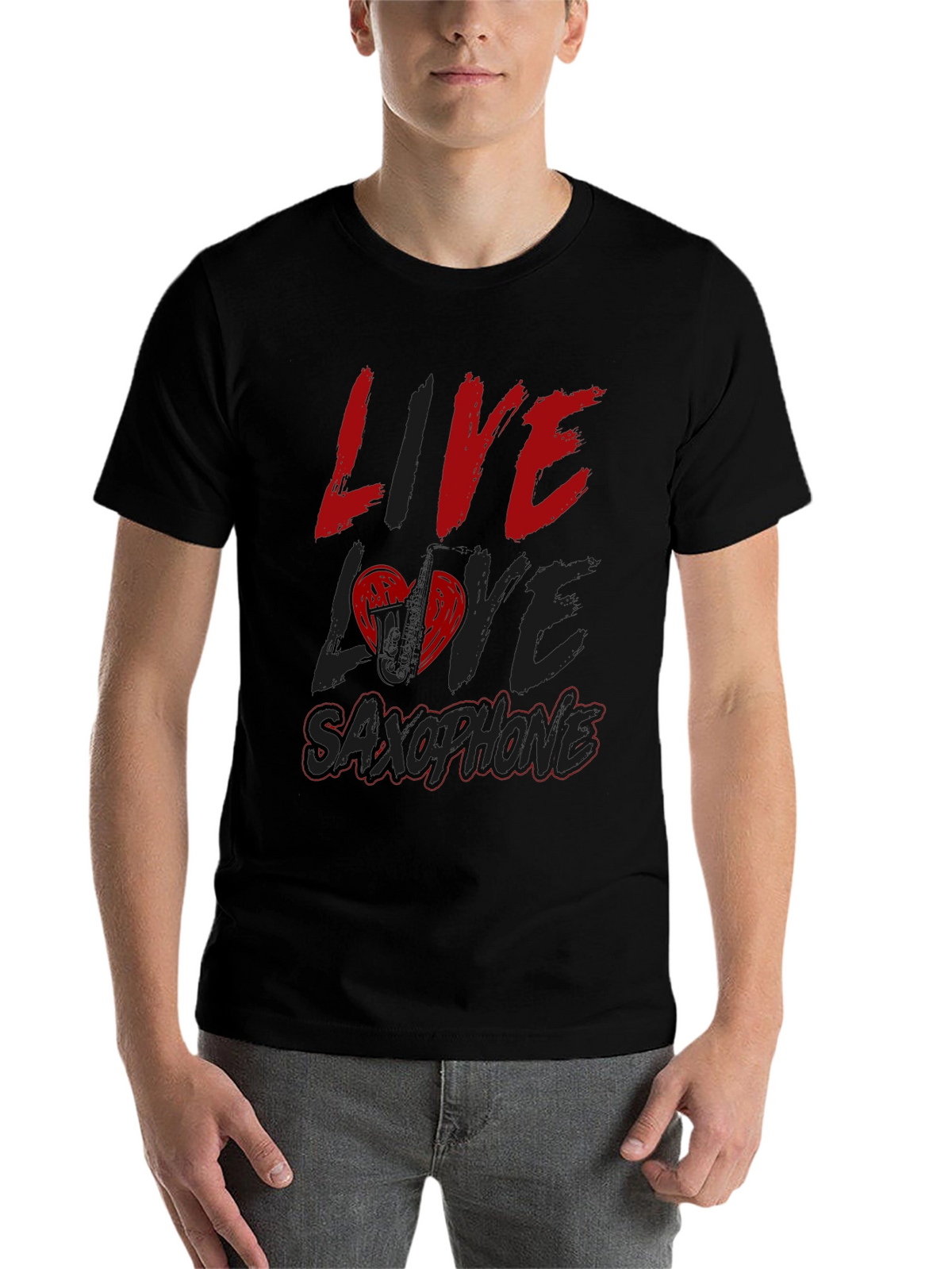 Live Love Saxophone Black Graphic Tee
