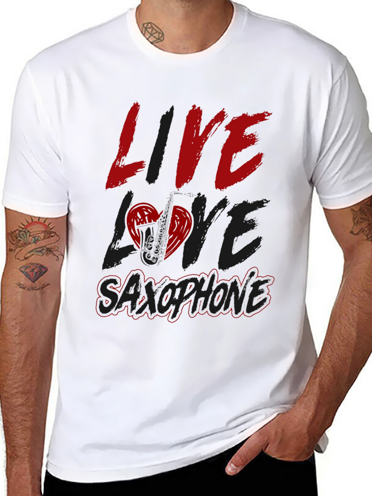 Live Love Saxophone Black Graphic Tee