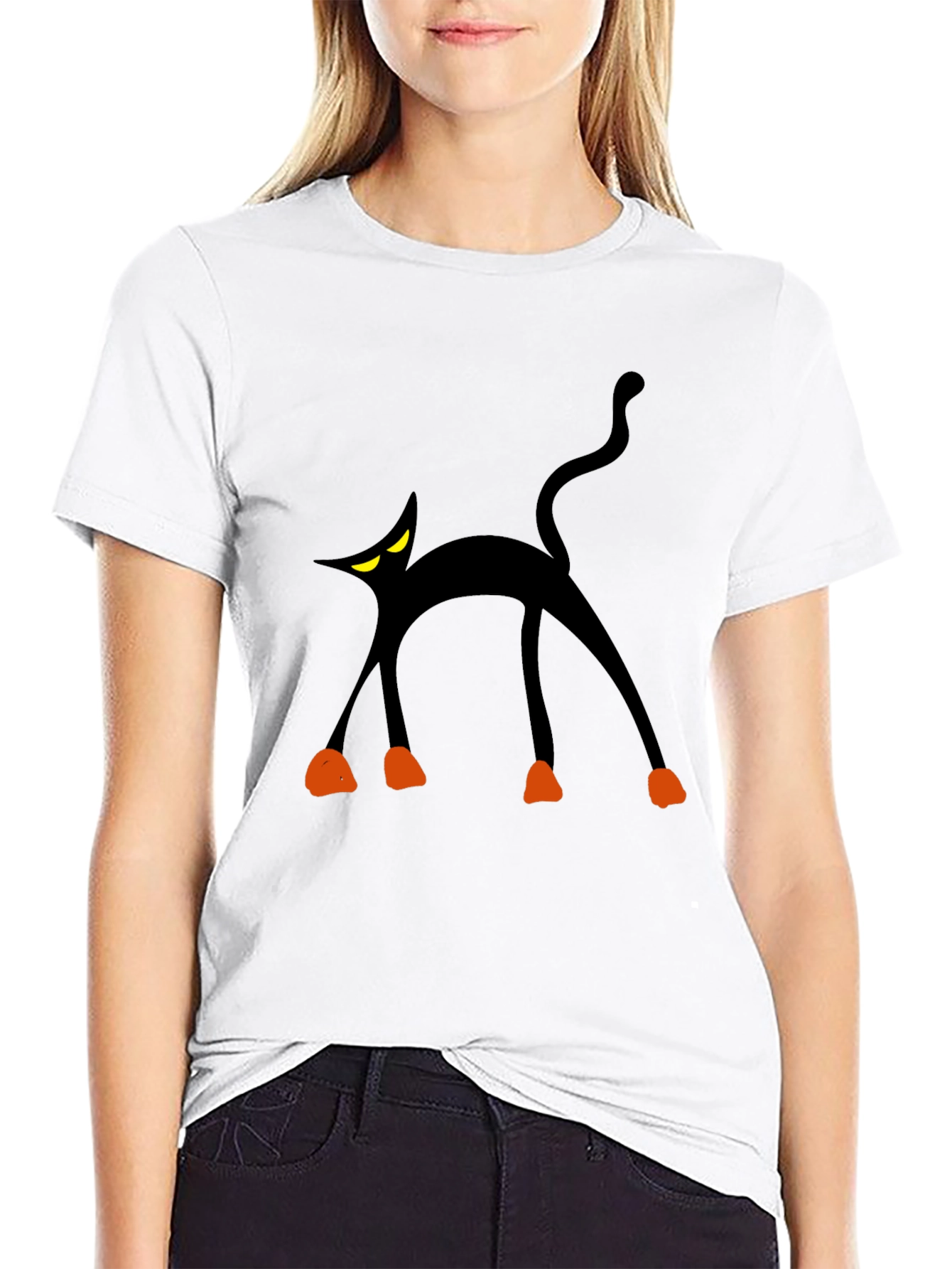 Spooky Black Cat Graphic Tee - Halloween Fun!