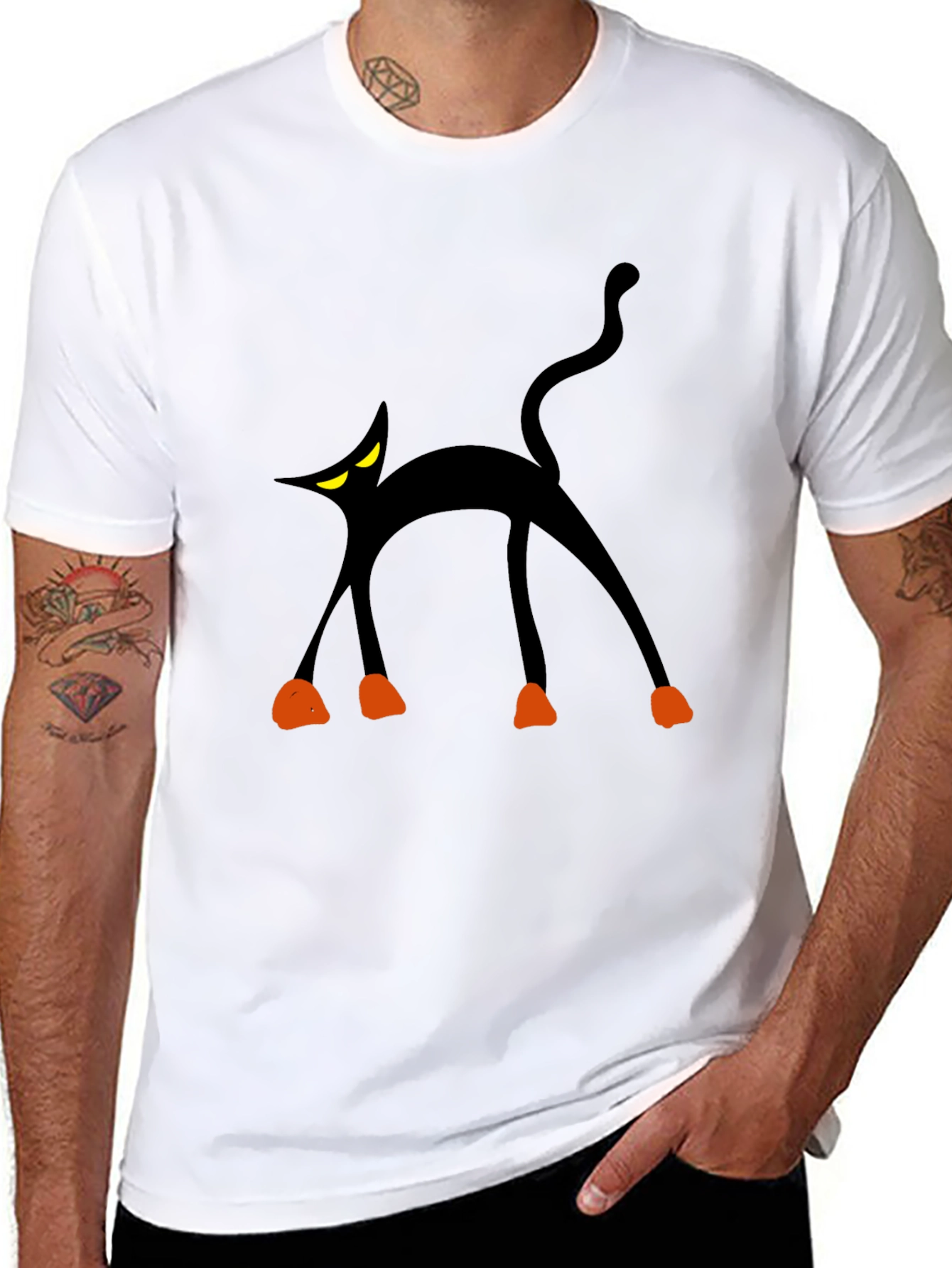 Spooky Black Cat Graphic Tee - Halloween Fun!