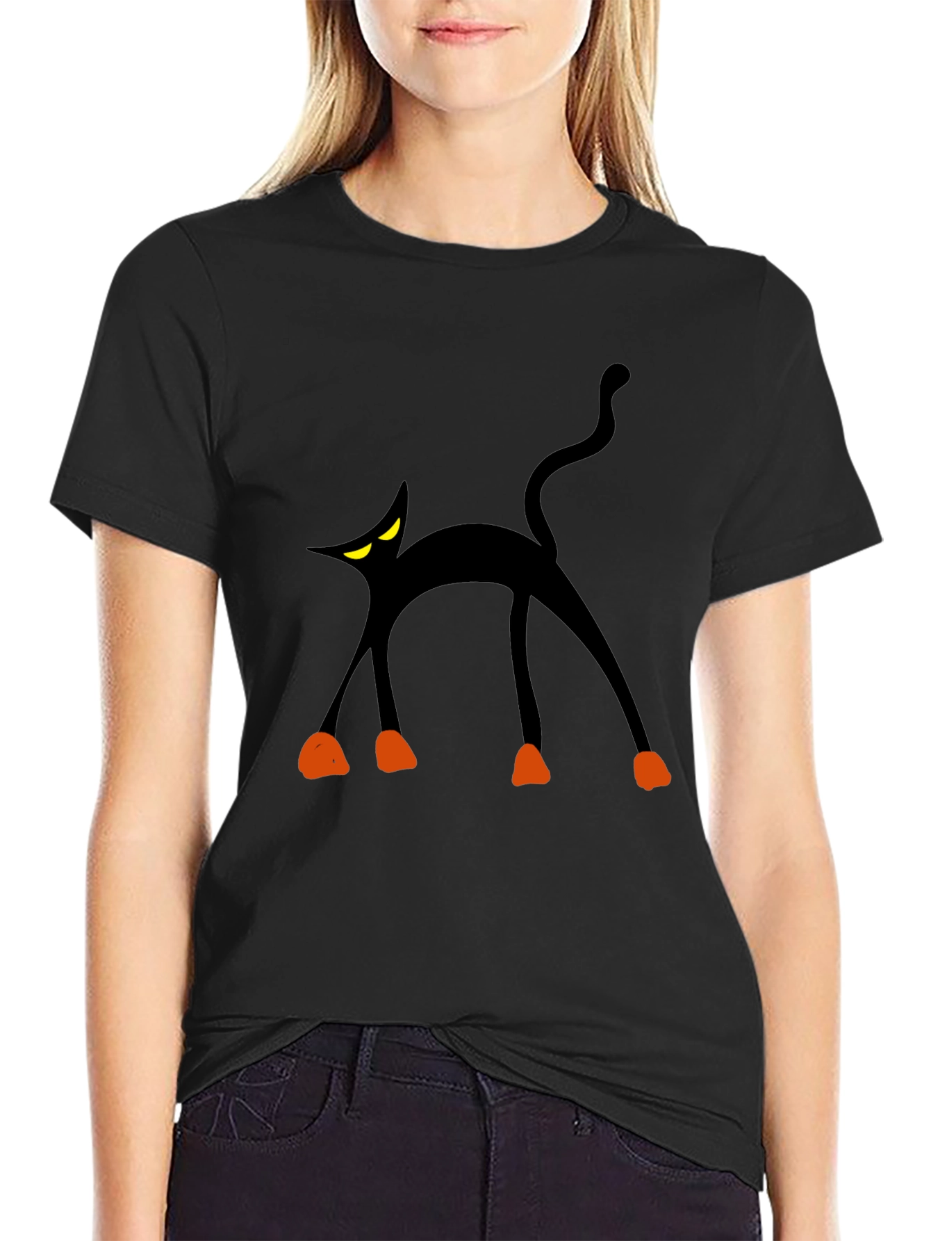 Spooky Black Cat Graphic Tee - Halloween Fun!