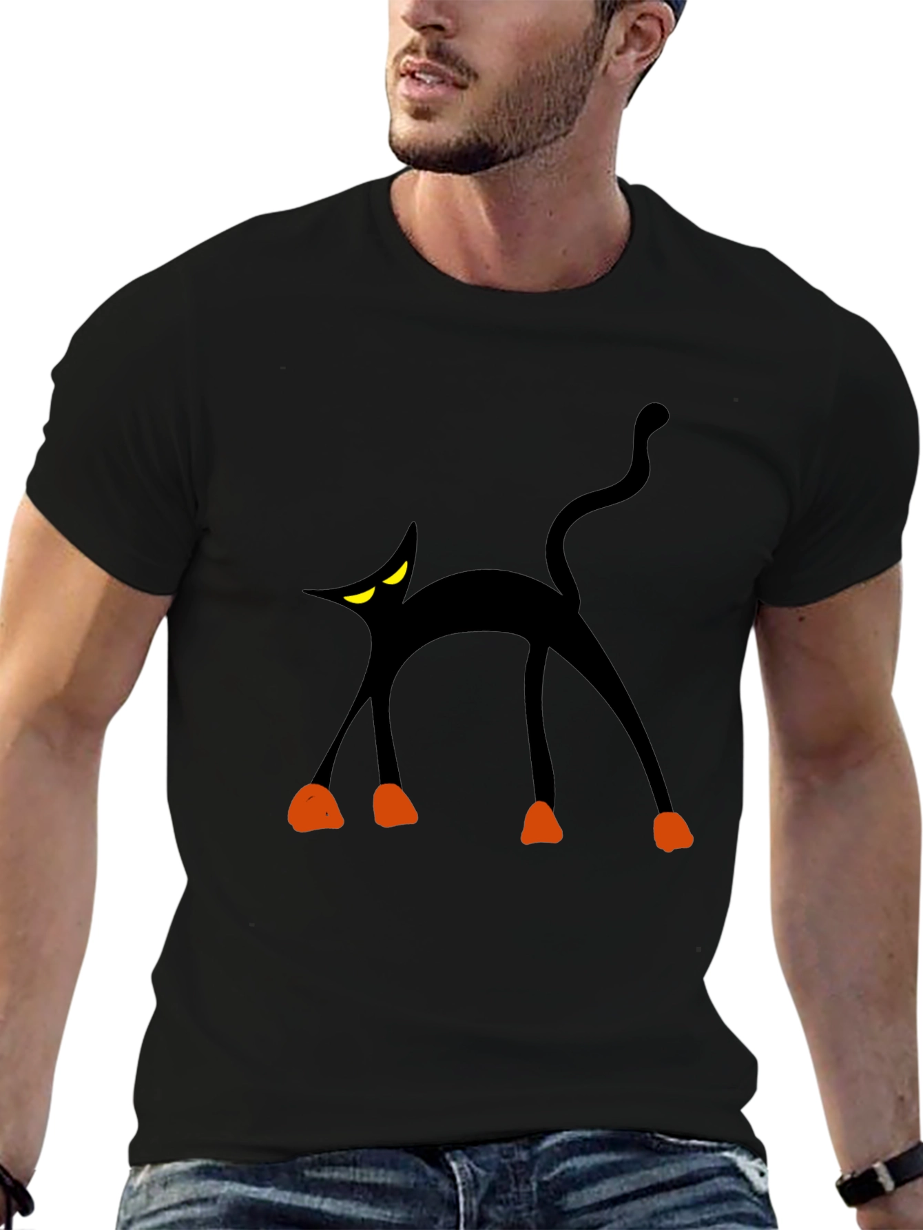 Spooky Black Cat Graphic Tee - Halloween Fun!