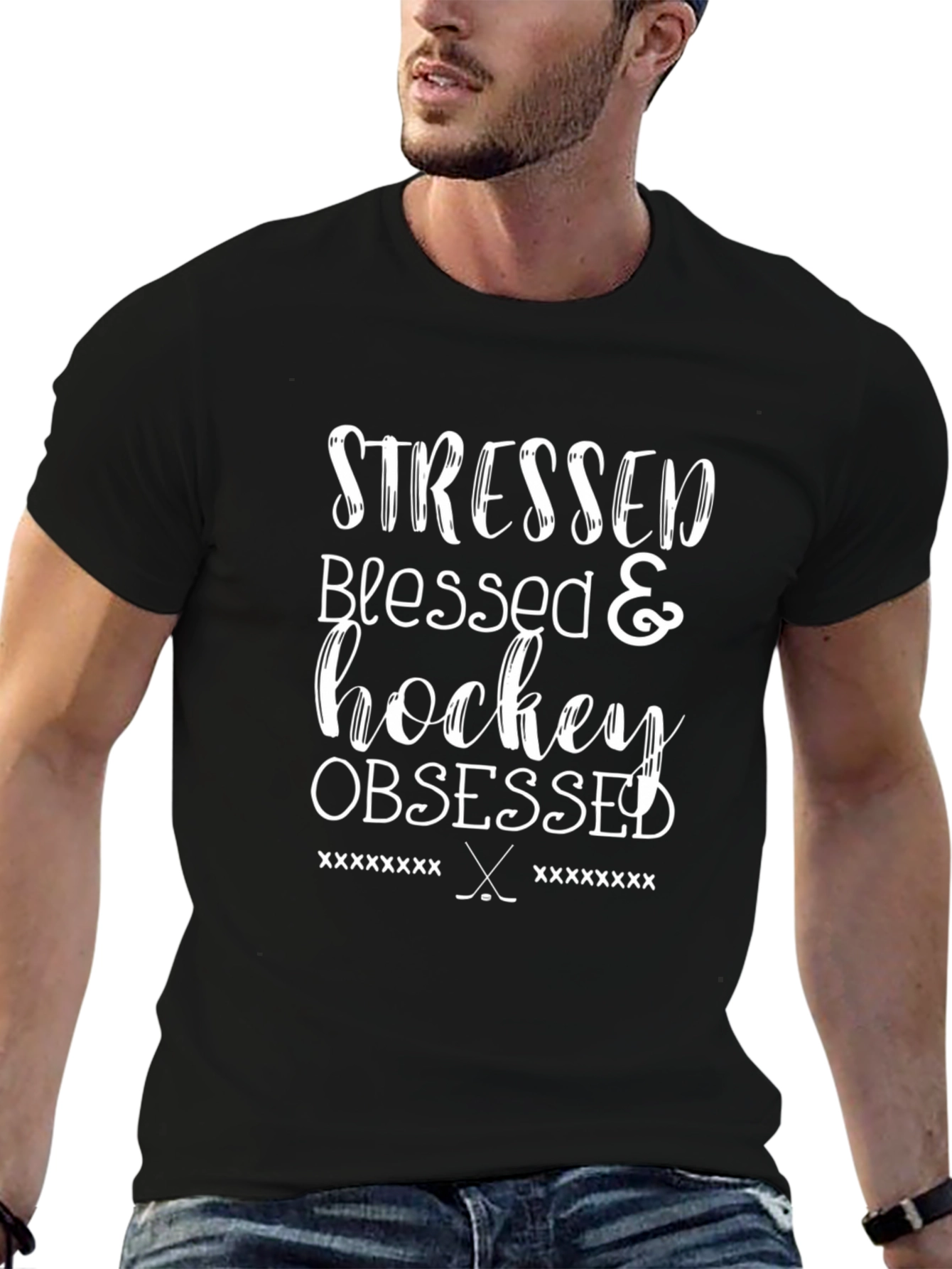 Stressed Blessed Hockey Obsessed Graphic Tee