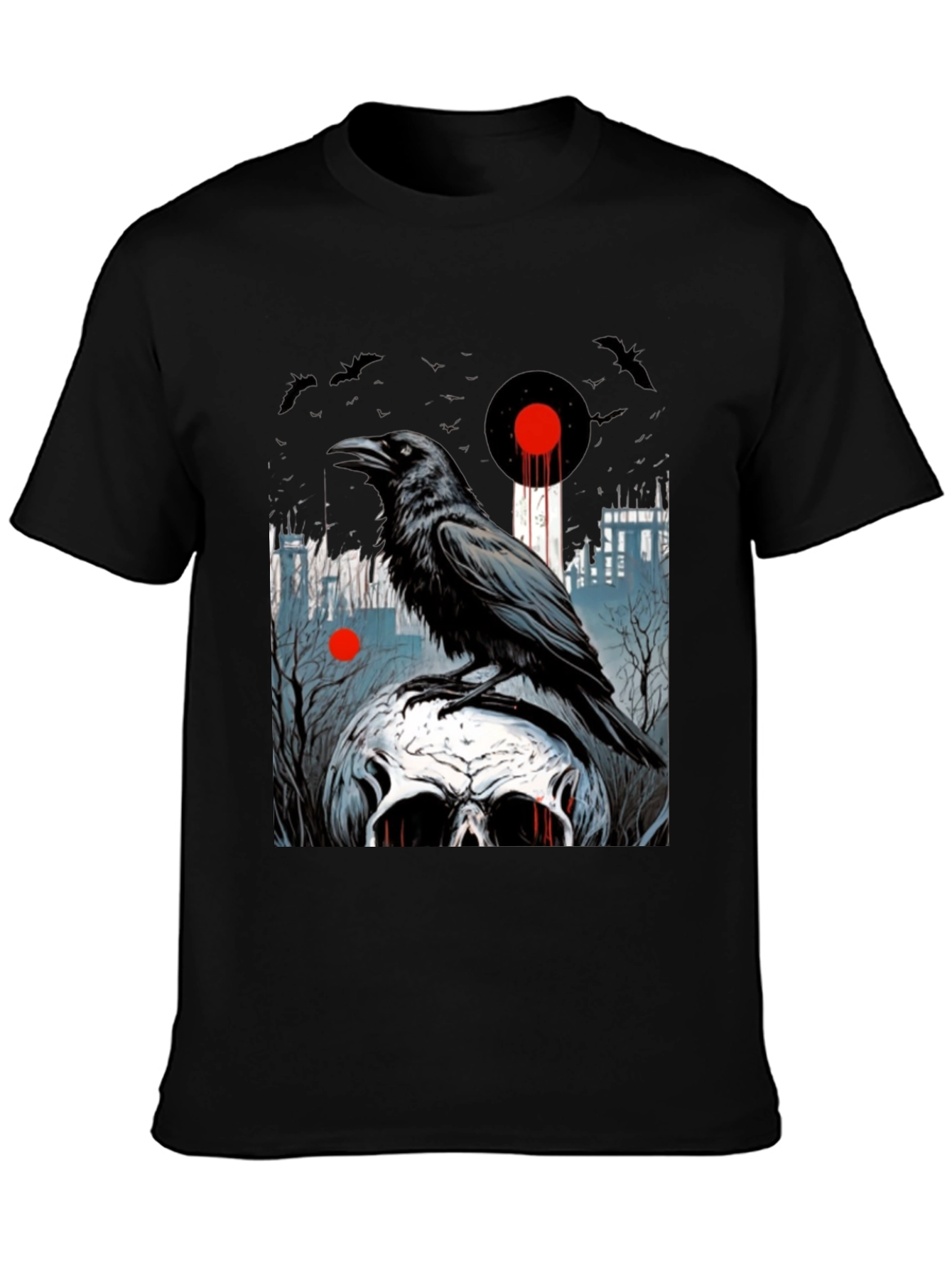 Raven Skull Graphic Tee - Dark Gothic Style