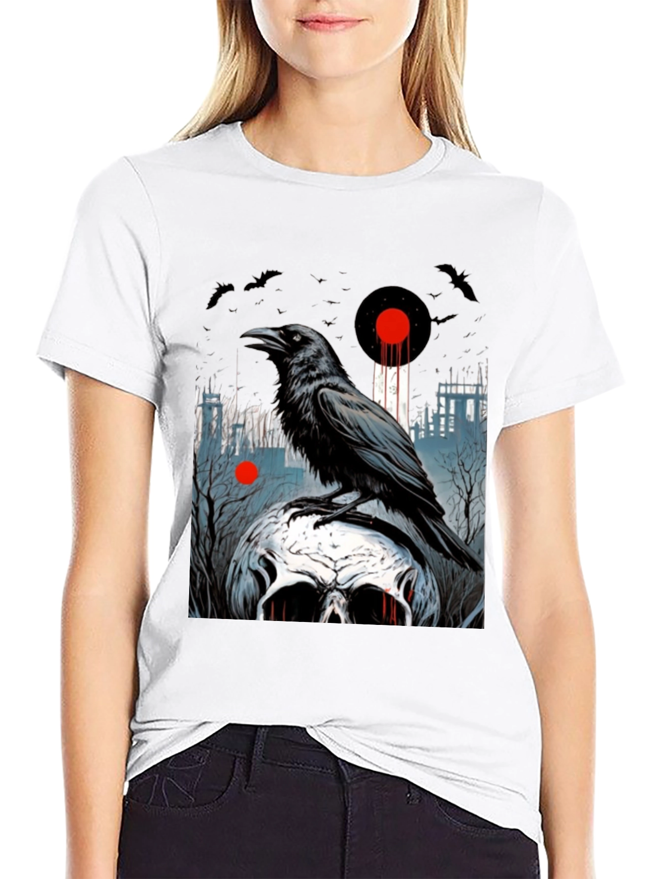 Raven Skull Graphic Tee - Dark Gothic Style