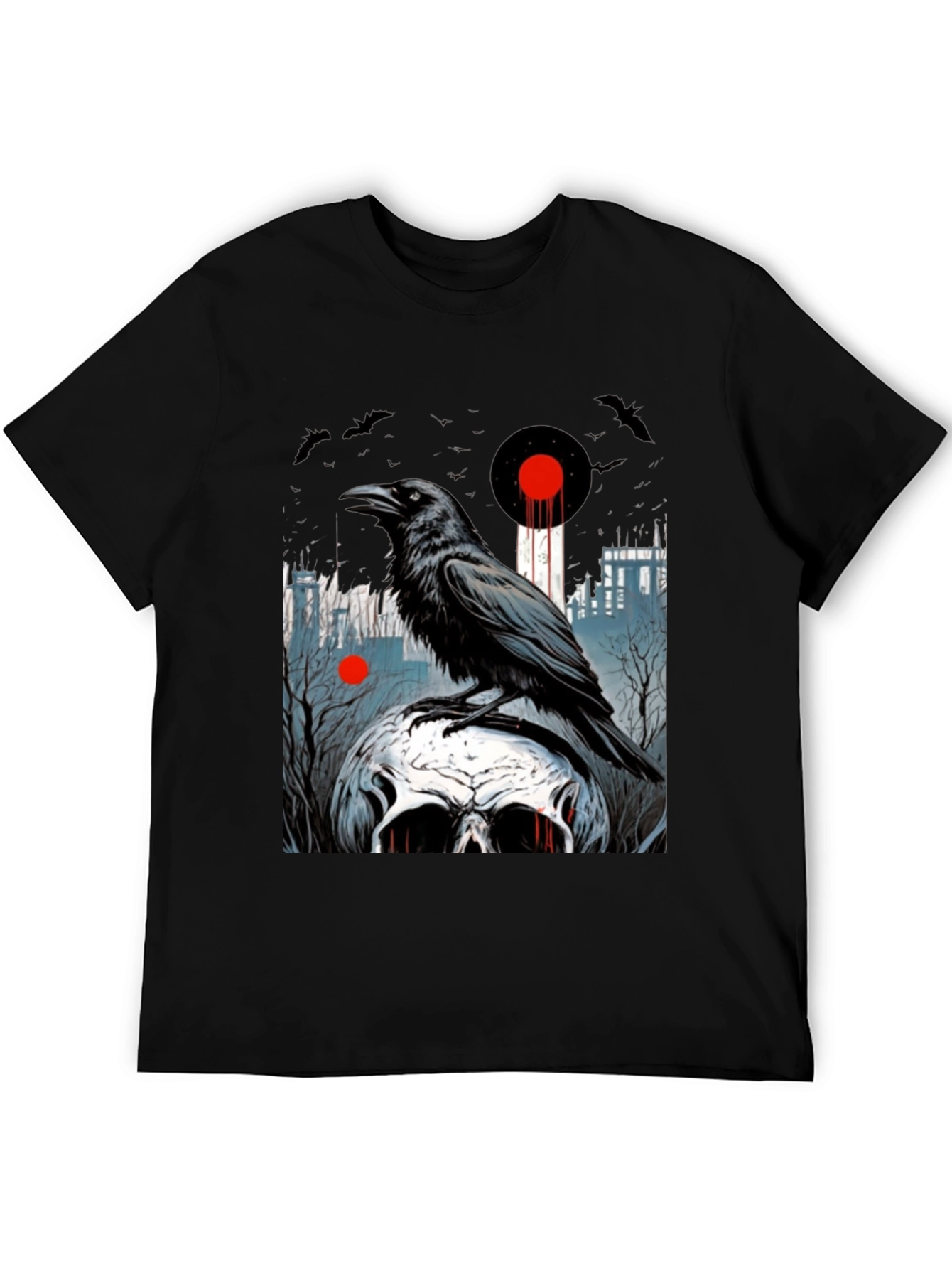 Raven Skull Graphic Tee - Dark Gothic Style