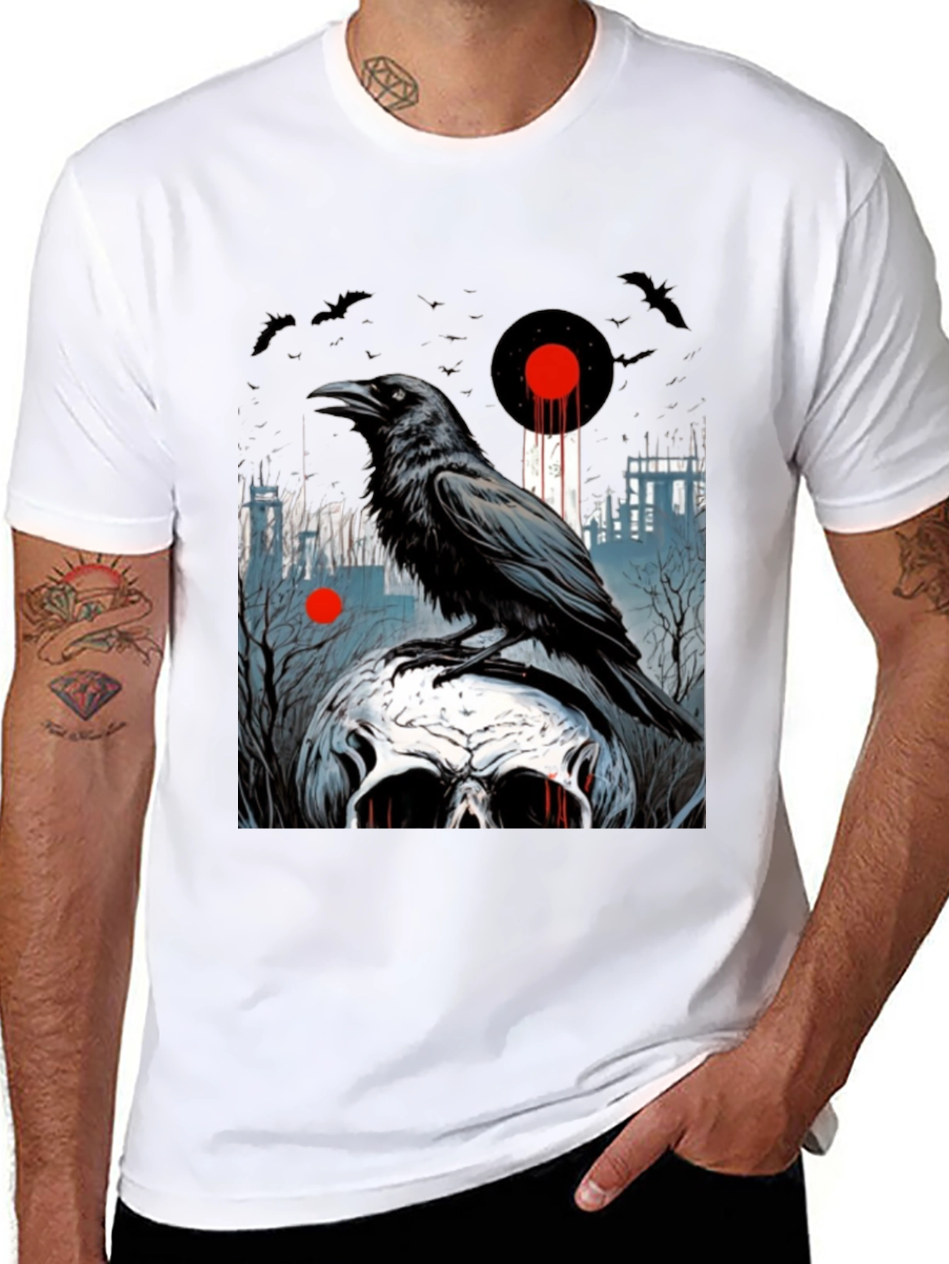 Raven Skull Graphic Tee - Dark Gothic Style