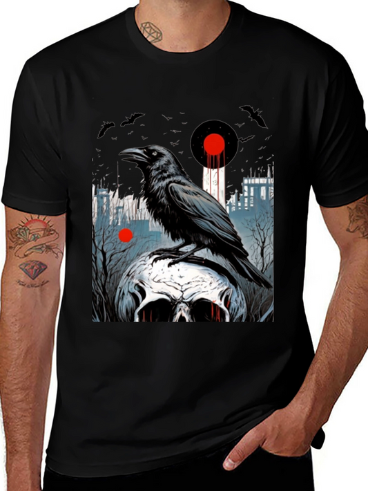 Raven Skull Graphic Tee - Dark Gothic Style