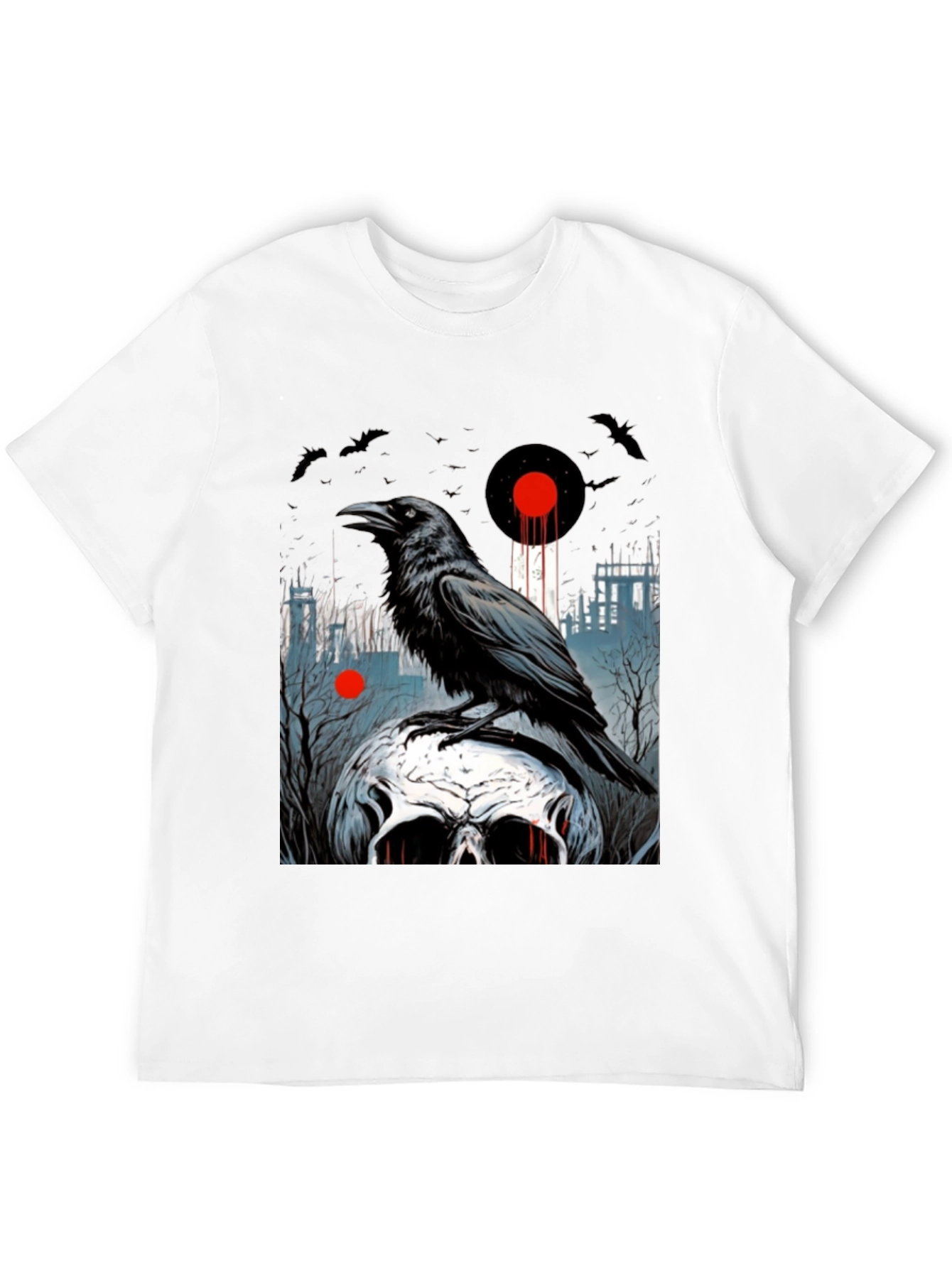 Raven Skull Graphic Tee - Dark Gothic Style