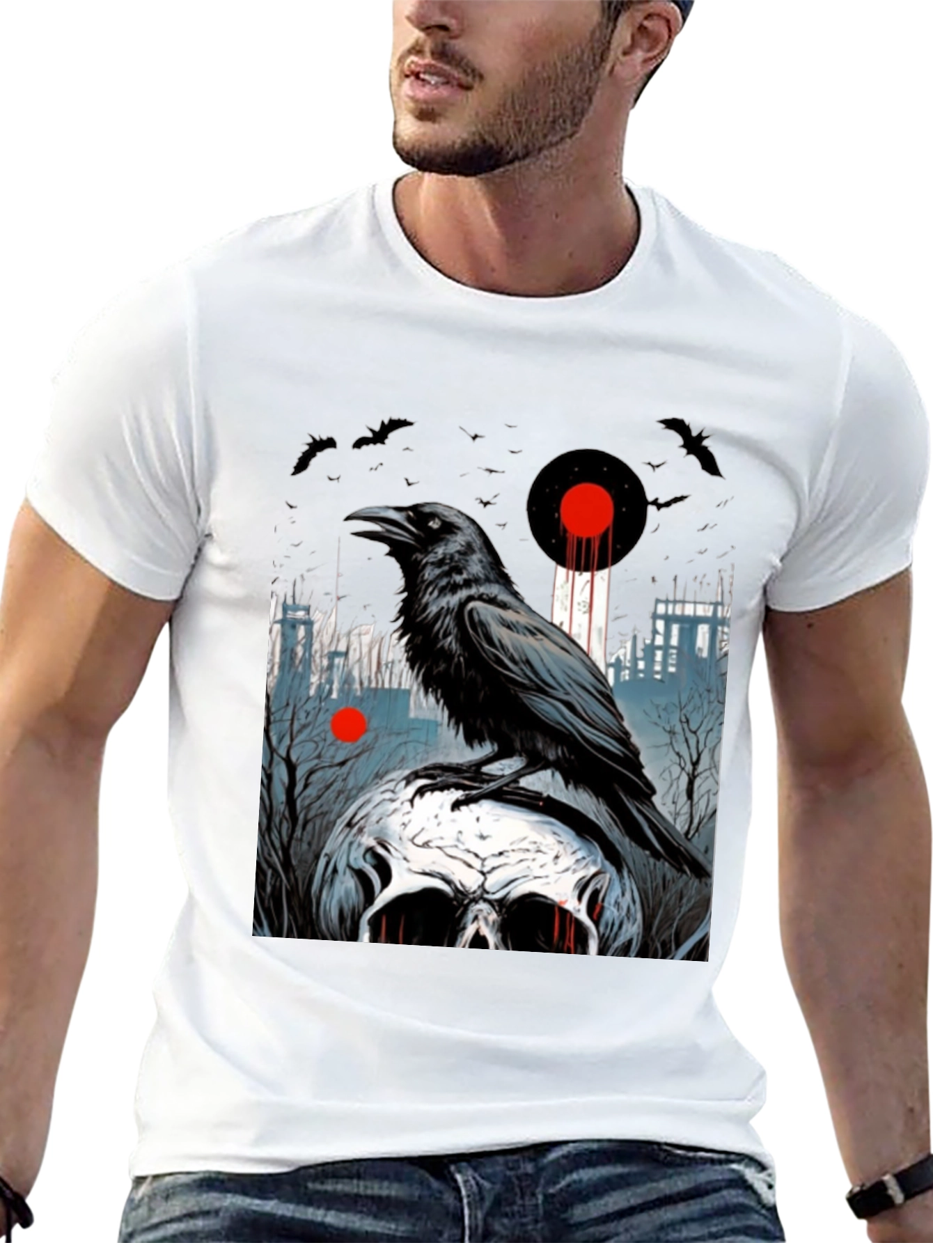 Raven Skull Graphic Tee - Dark Gothic Style