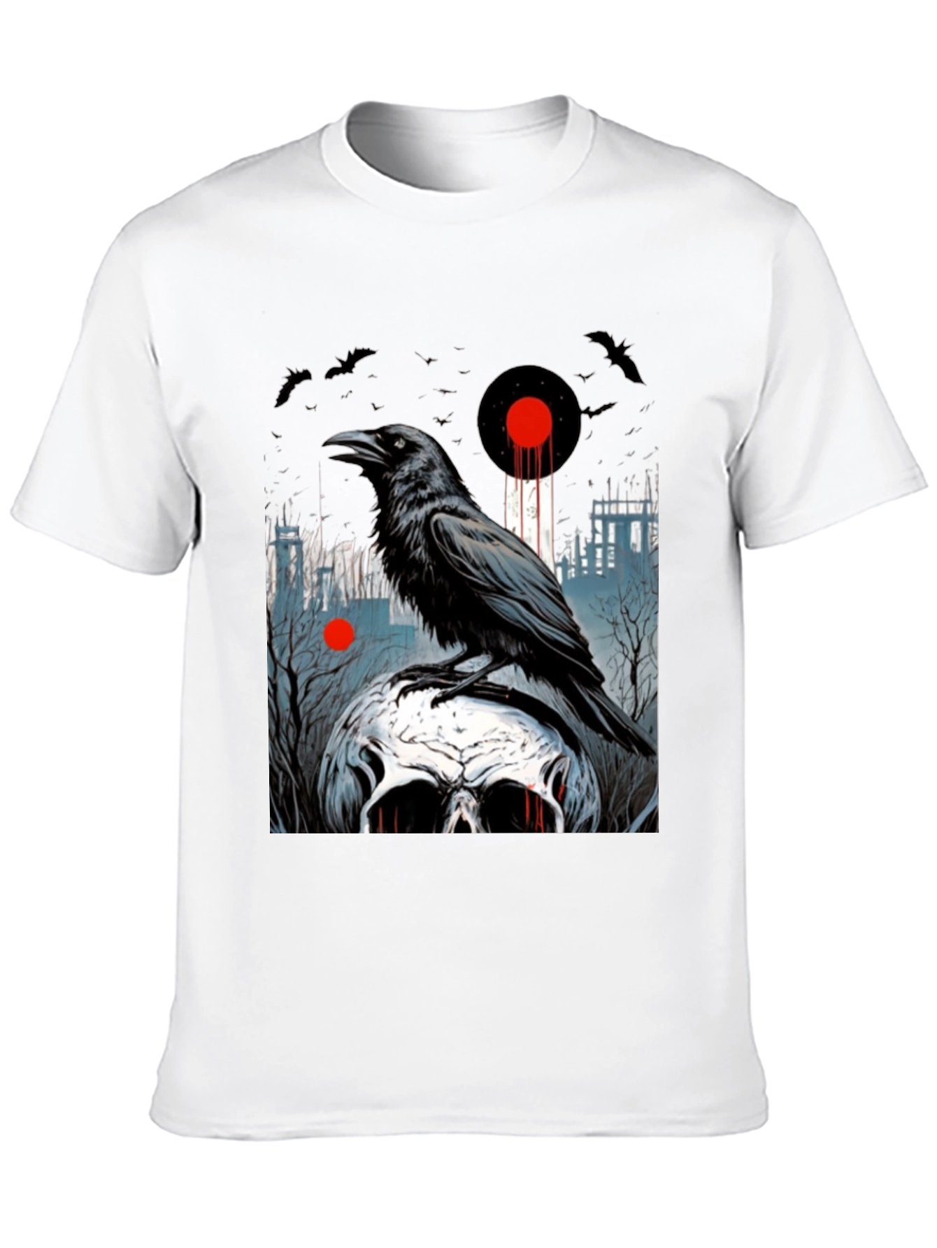 Raven Skull Graphic Tee - Dark Gothic Style