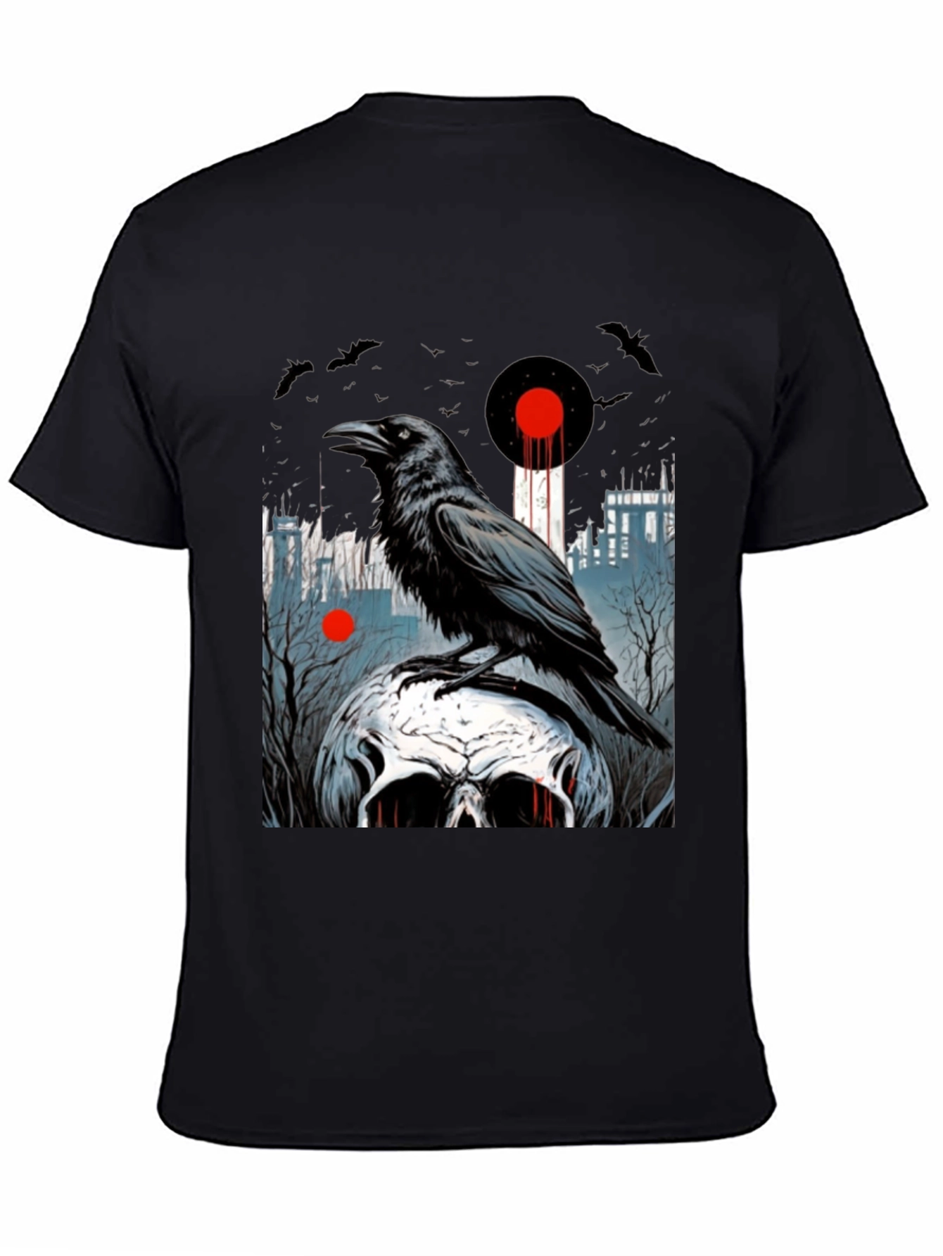 Raven Skull Graphic Tee - Dark Gothic Style