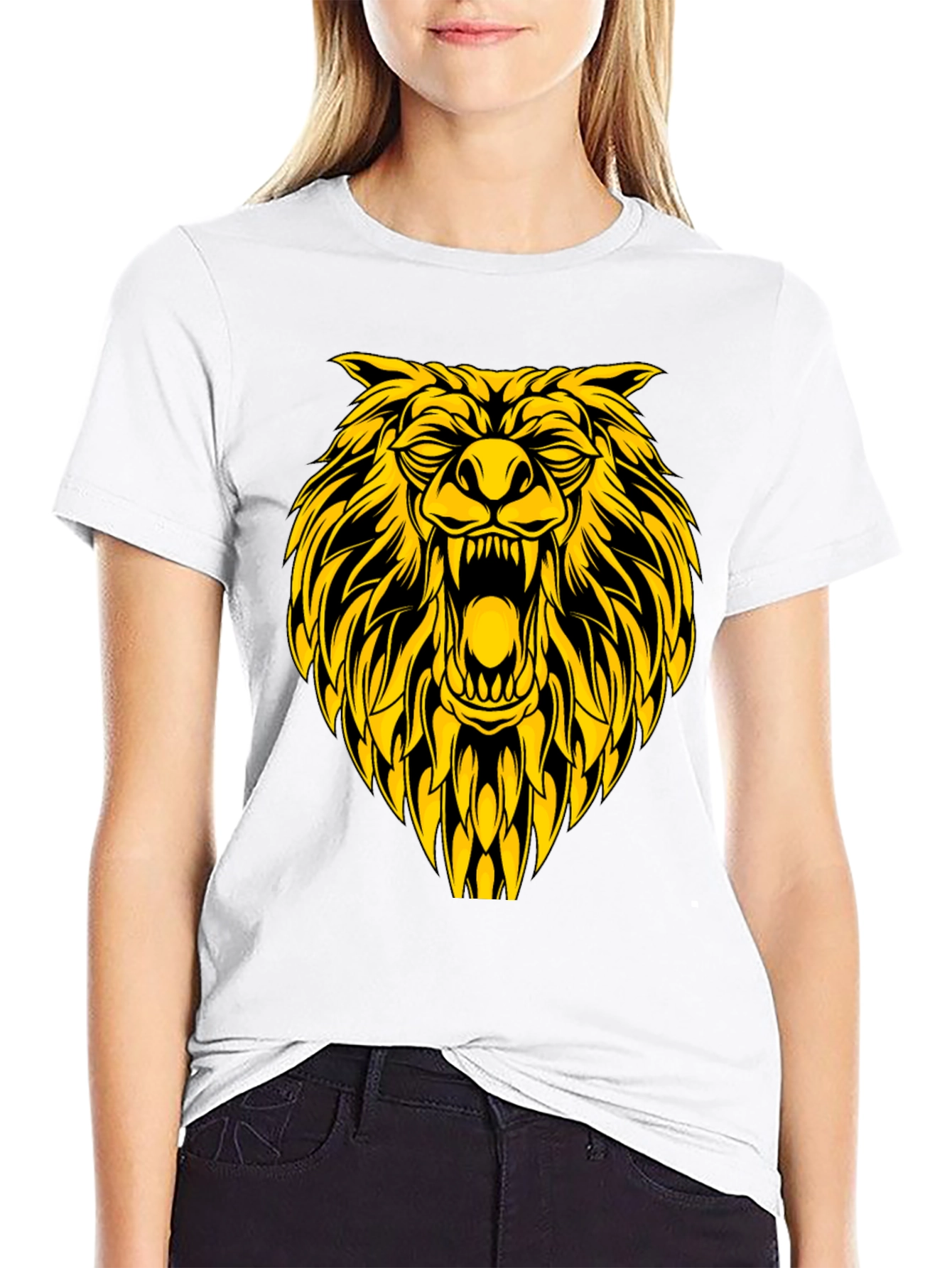 Black T-Shirt with Bold Lion Graphic
