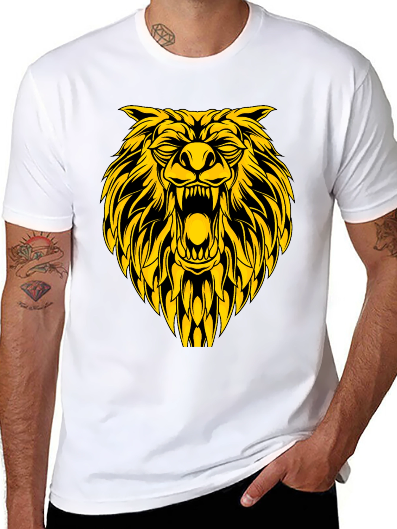 Black T-Shirt with Bold Lion Graphic