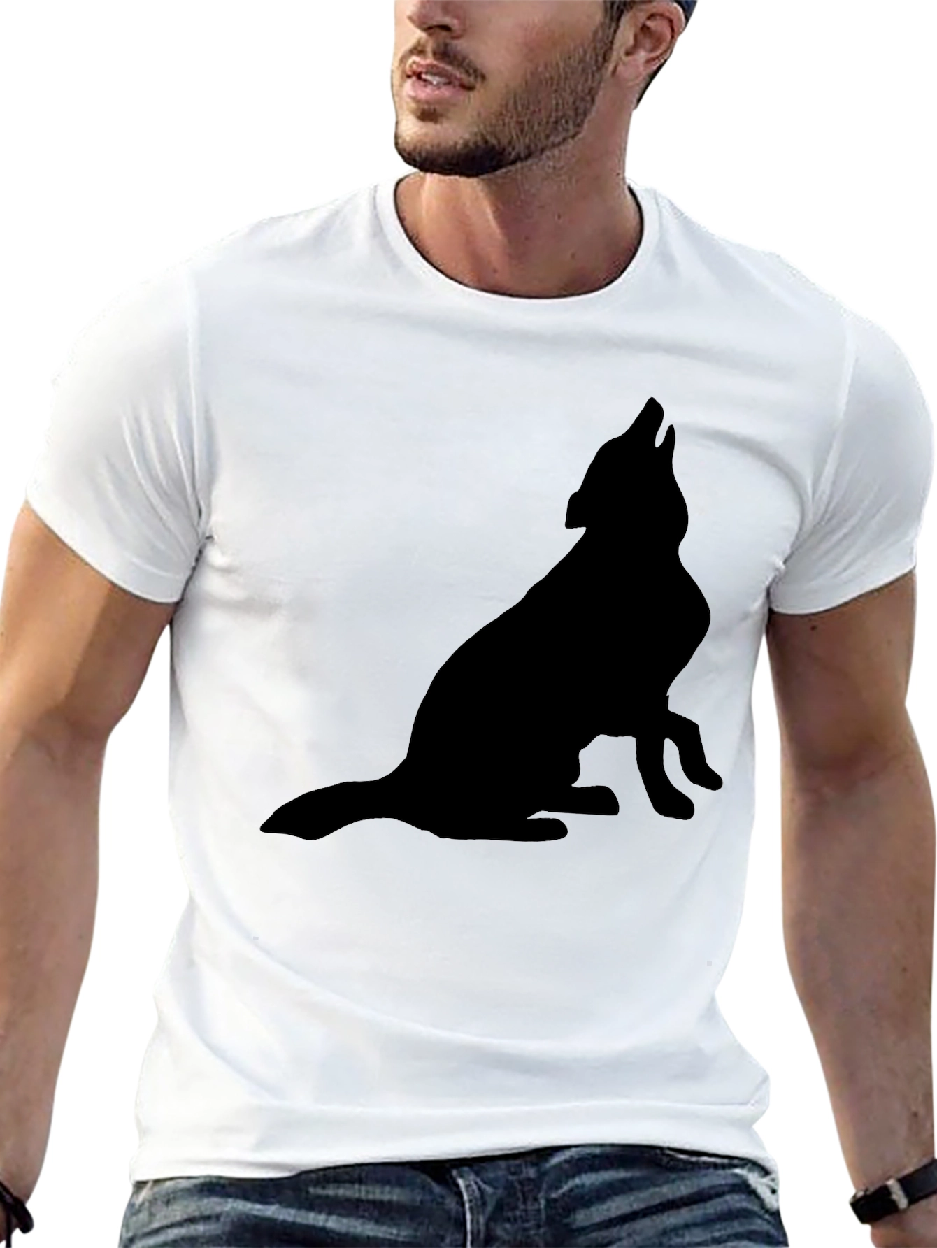 Black Wolf Howling Silhouette T-Shirt