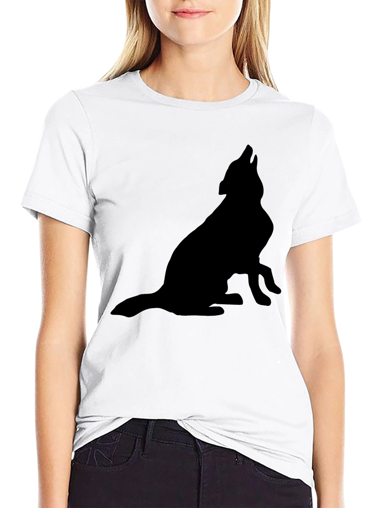 Black Wolf Howling Silhouette T-Shirt