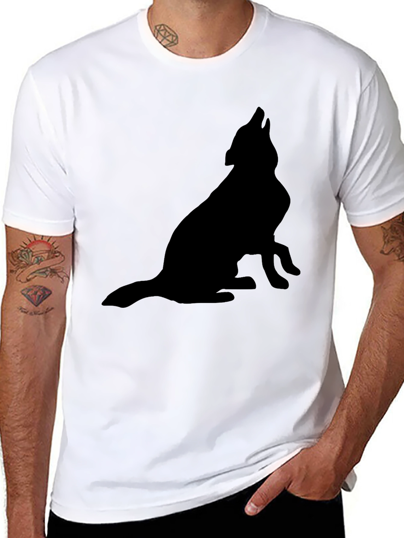 Black Wolf Howling Silhouette T-Shirt