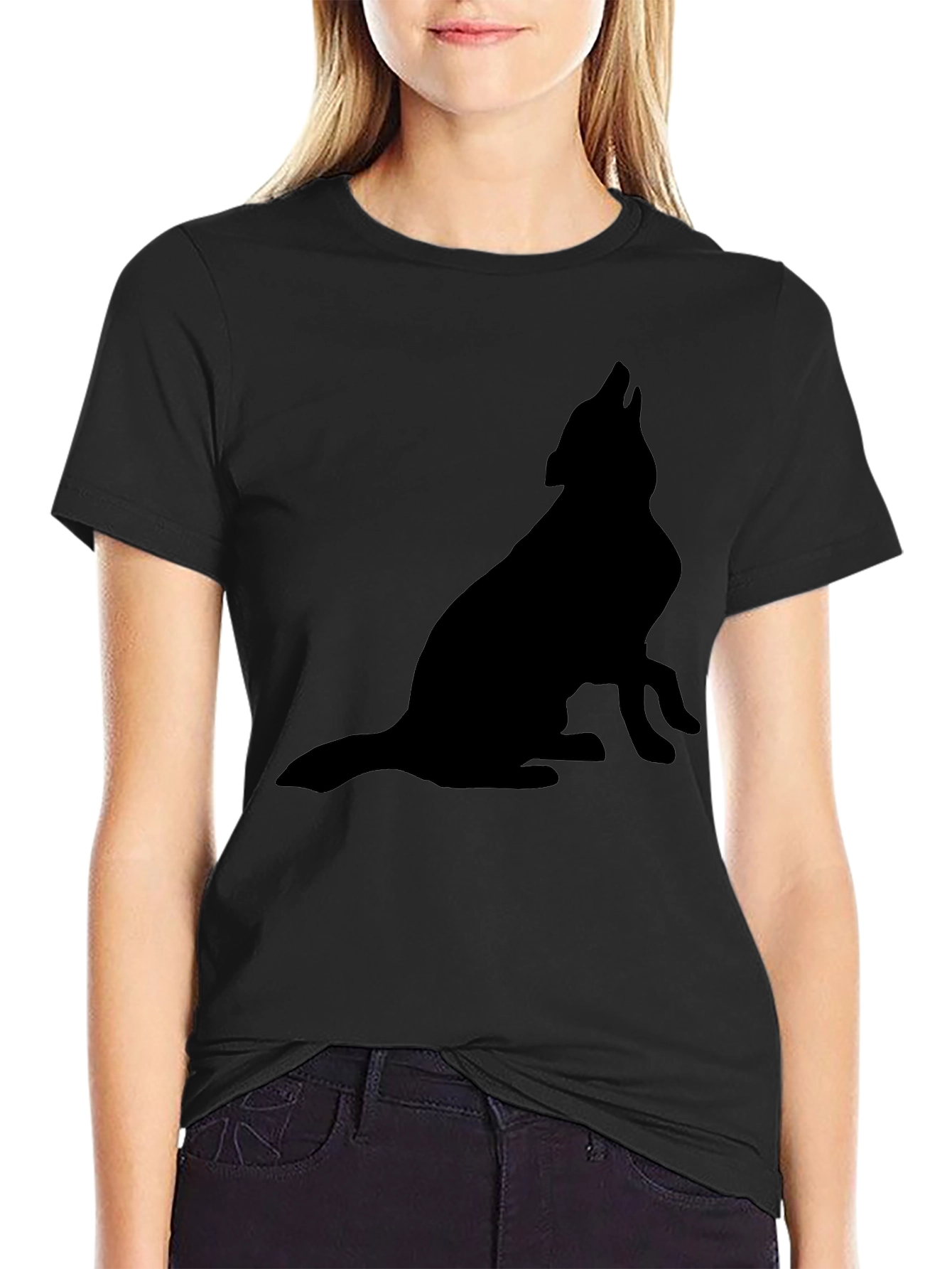 Black Wolf Howling Silhouette T-Shirt