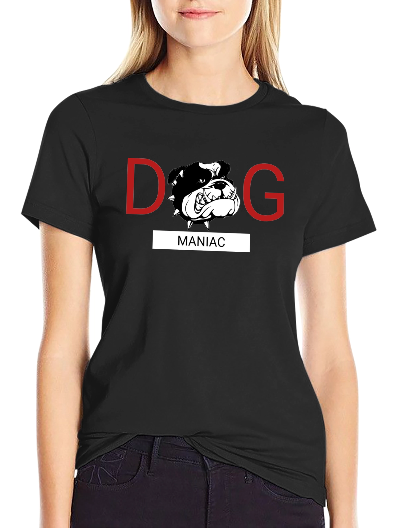 Dog Maniac Graphic Print Tee - Black